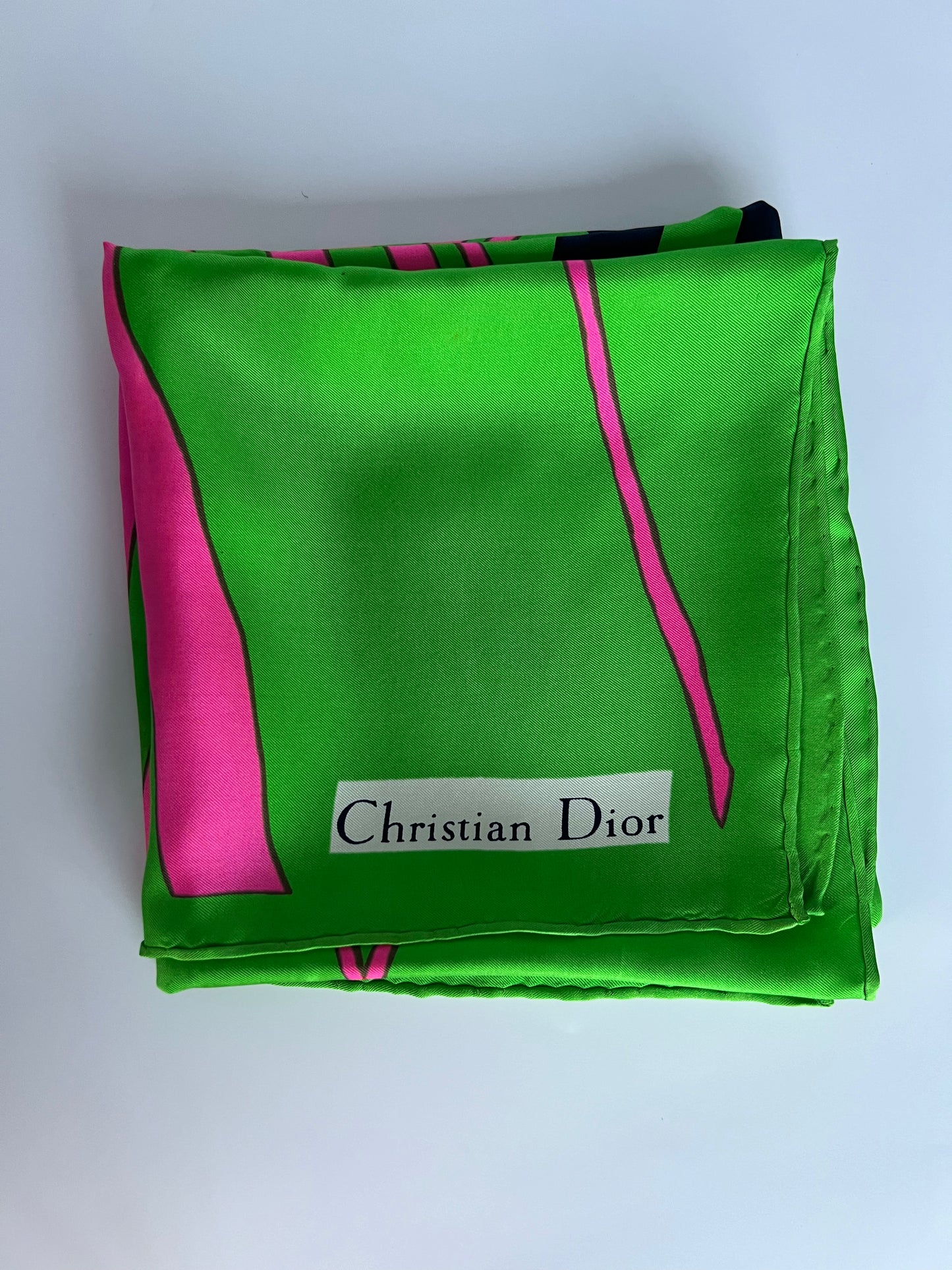 Vintage Christian Dior Green & Pink Print Silk Scarf