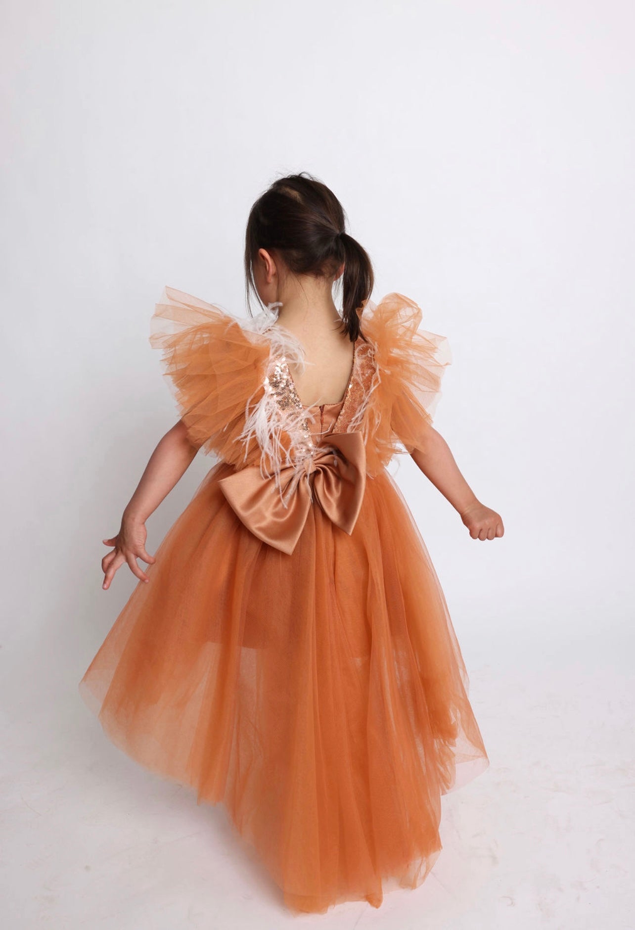 Hannah Copper Tulle Hi- Lo Feather ( Multiple Sizes)