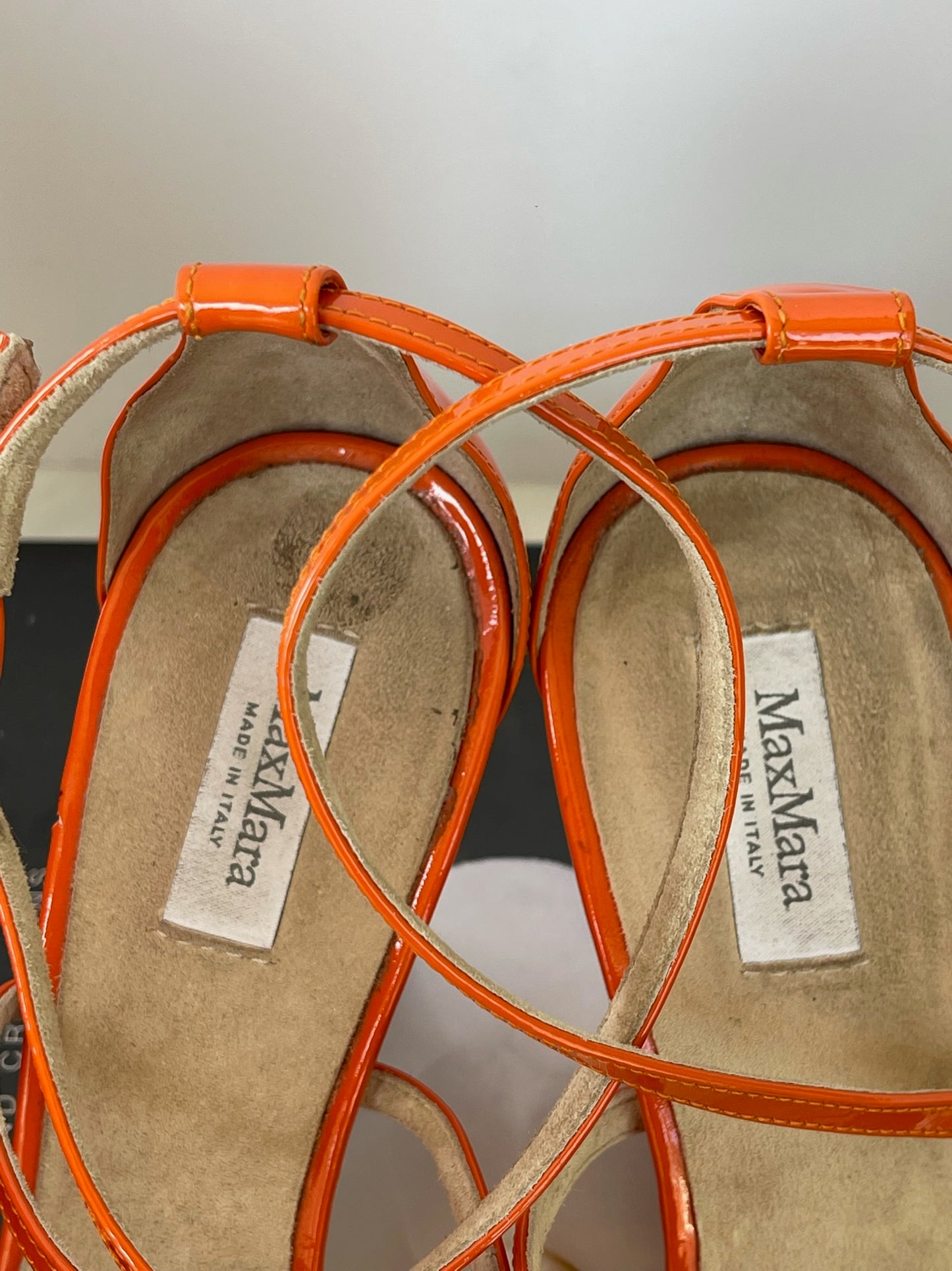 Max Mara Orange Patent Wedge Sandals Size 38