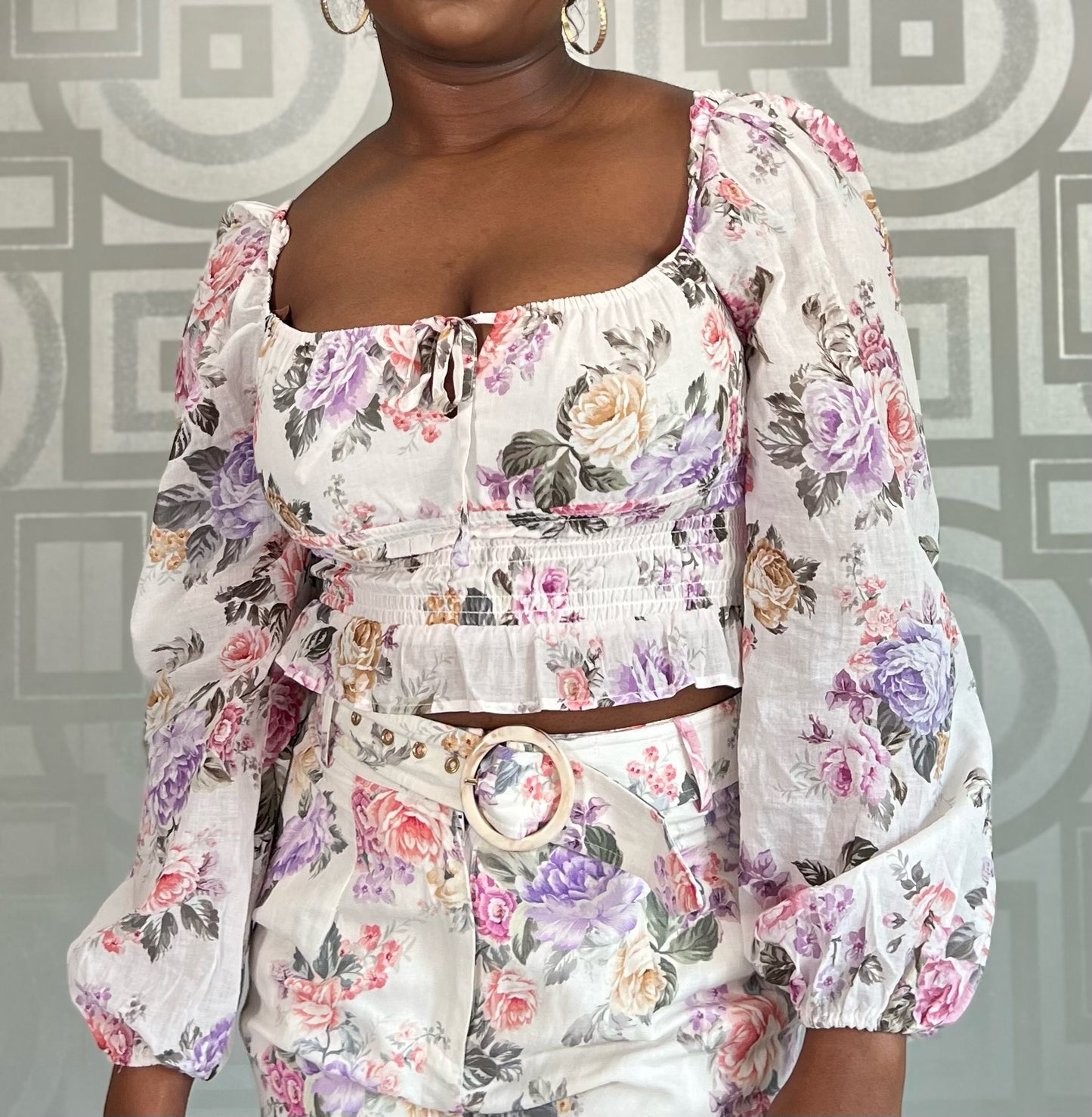 Evernew Lilac Floral Linen Short Set Size 4US