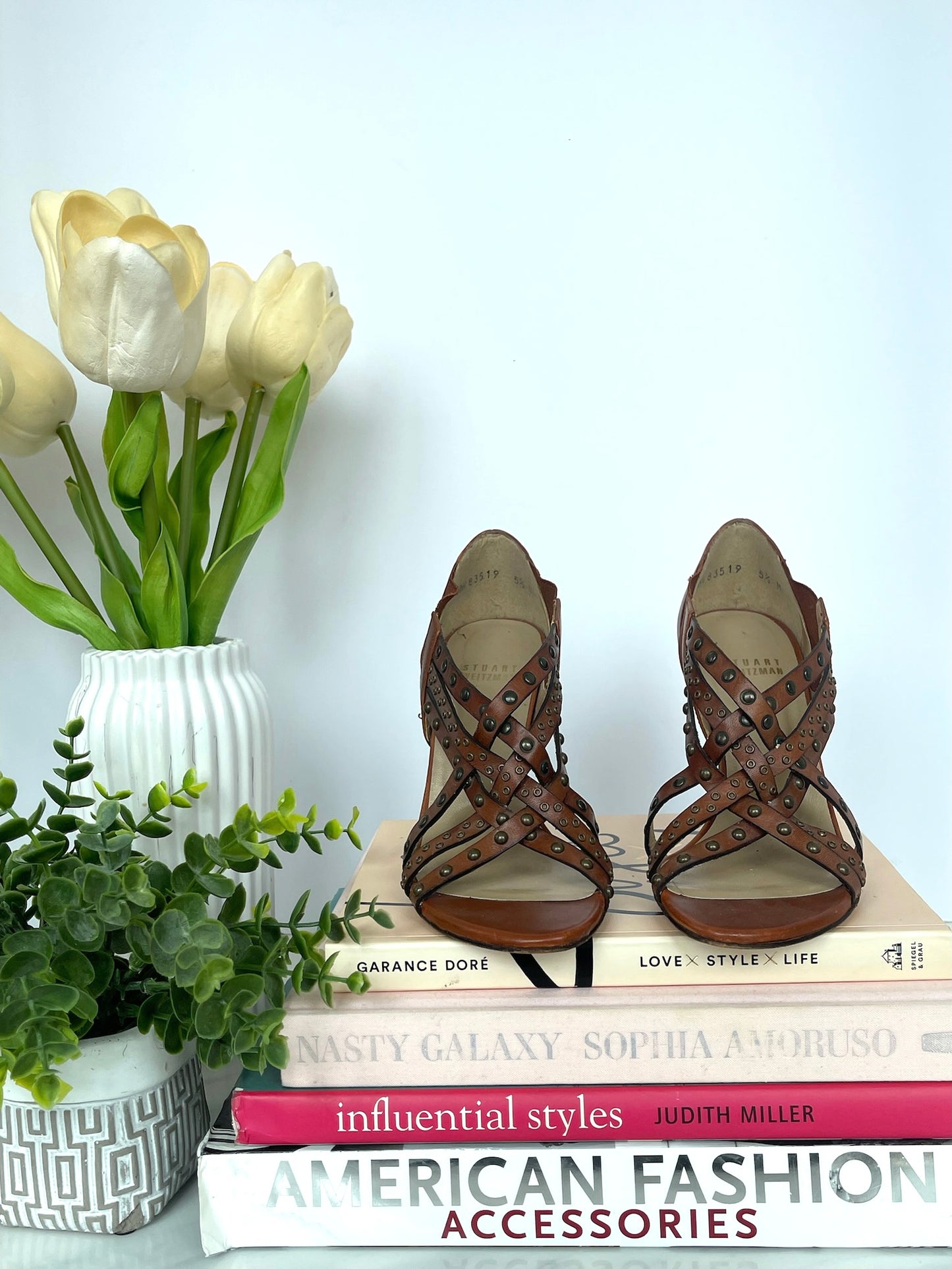Stuart Weitzman Brown Studded Sandals Size 5.5