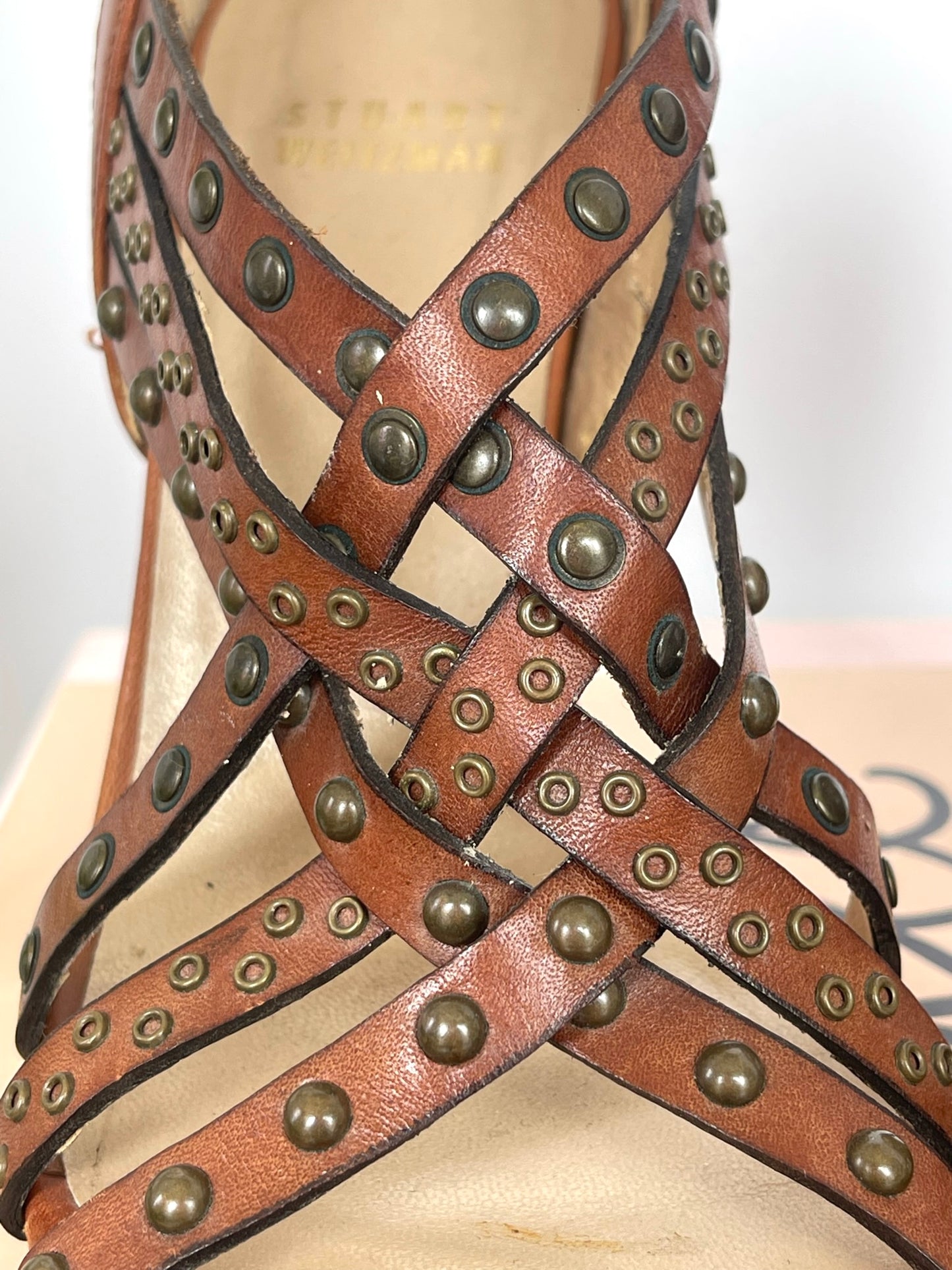 Stuart Weitzman Brown Studded Sandals Size 5.5