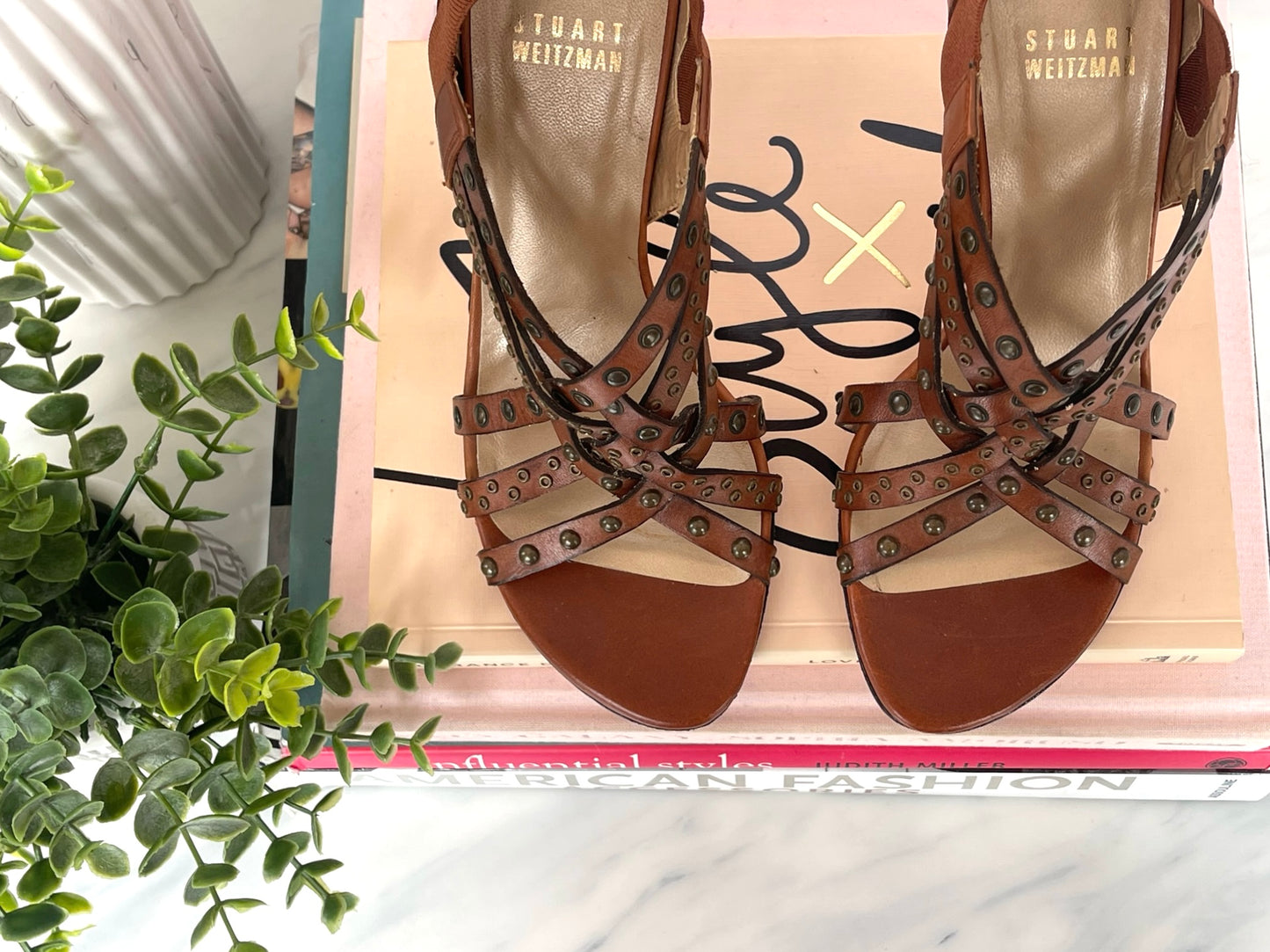 Stuart Weitzman Brown Studded Sandals Size 5.5