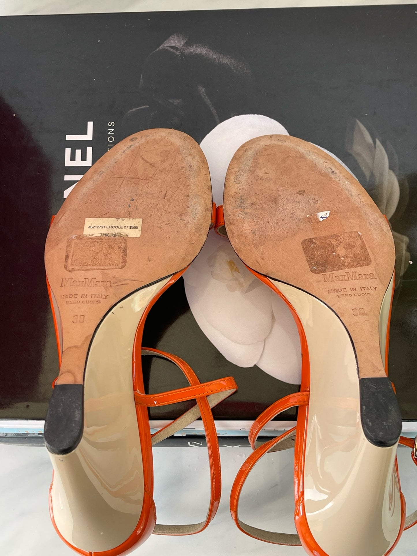 Max Mara Orange Patent Wedge Sandals Size 38
