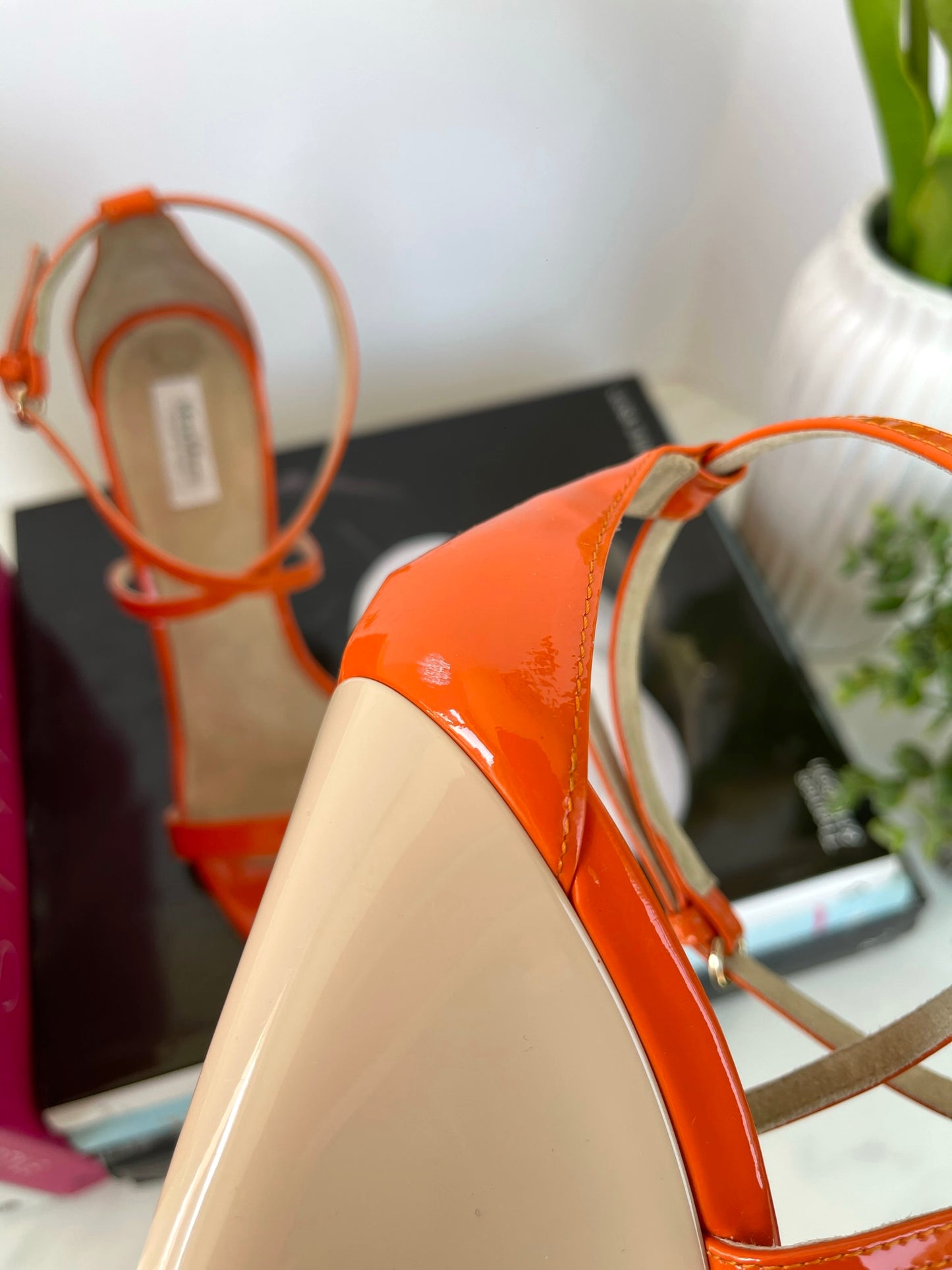 Max Mara Orange Patent Wedge Sandals Size 38