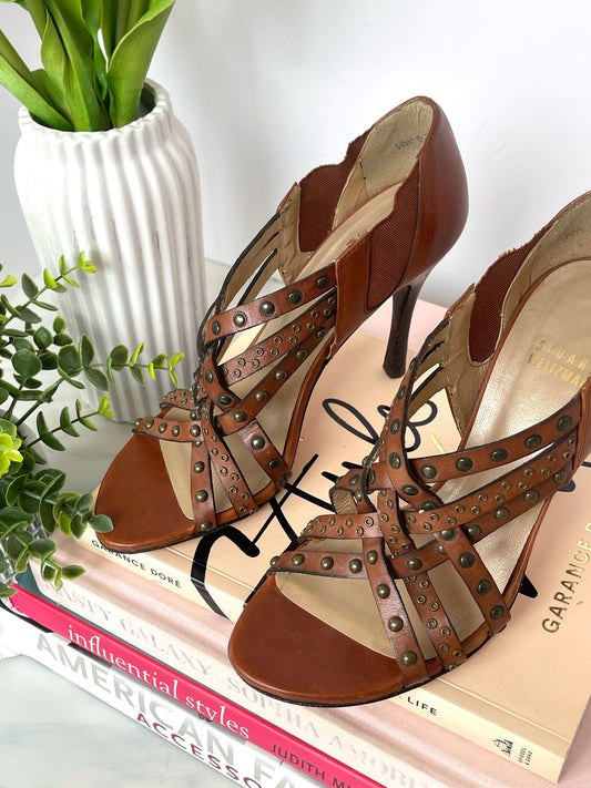Stuart Weitzman Brown Studded Sandals Size 5.5