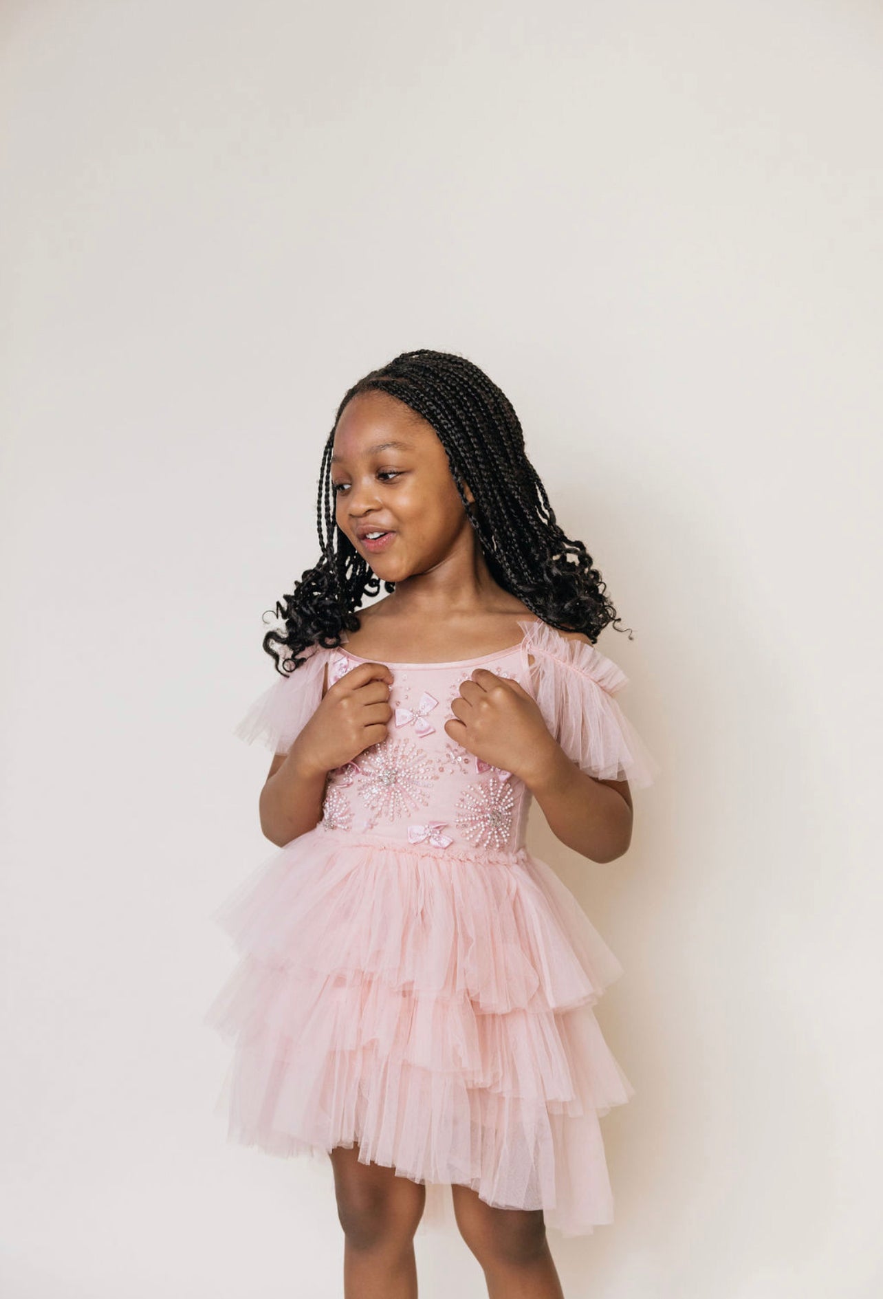 Nini Pink Tulle Off Shoulder Kids  Size 4/5T