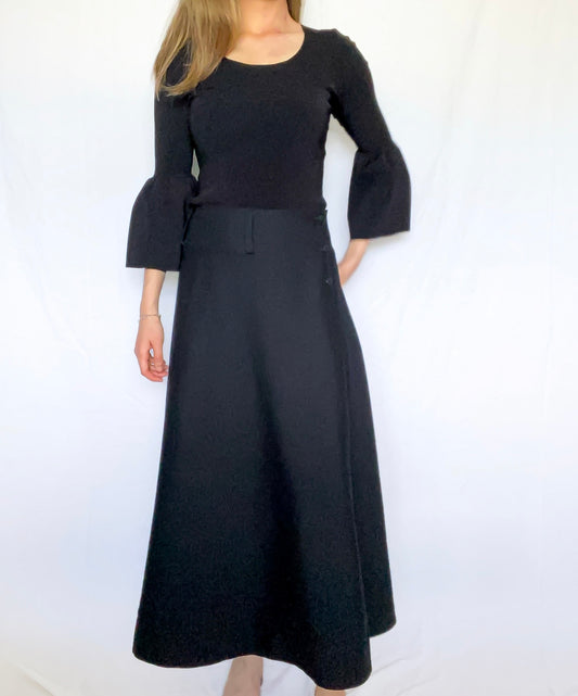Sarah Pacini Black A Line Midi Skirt Size 0