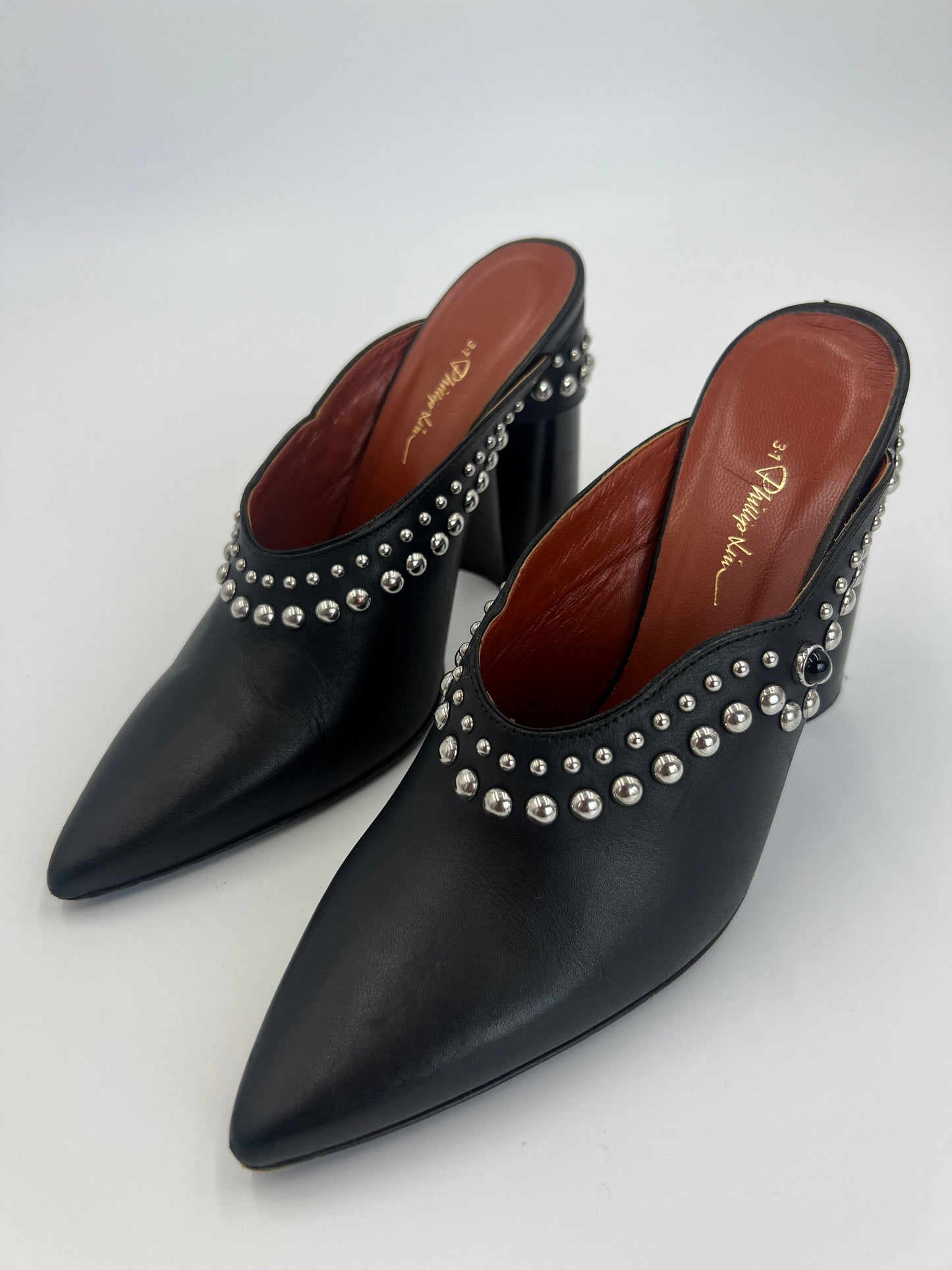 3:1 Philip Lim Black “Patsy” Silver Stud Mule Size 37