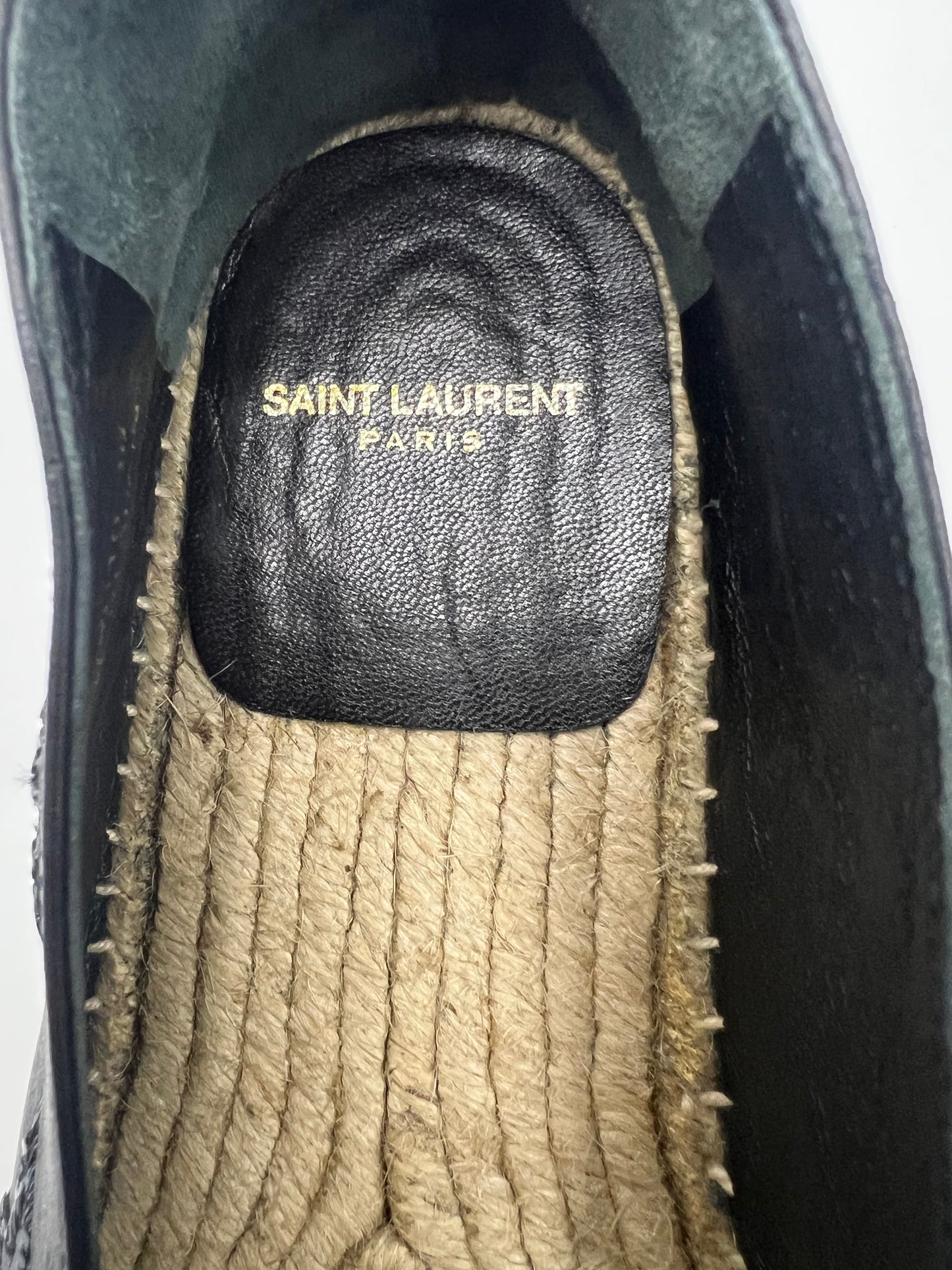 Saint Laurent Black Leather Star Espadrilles Flats Size 39