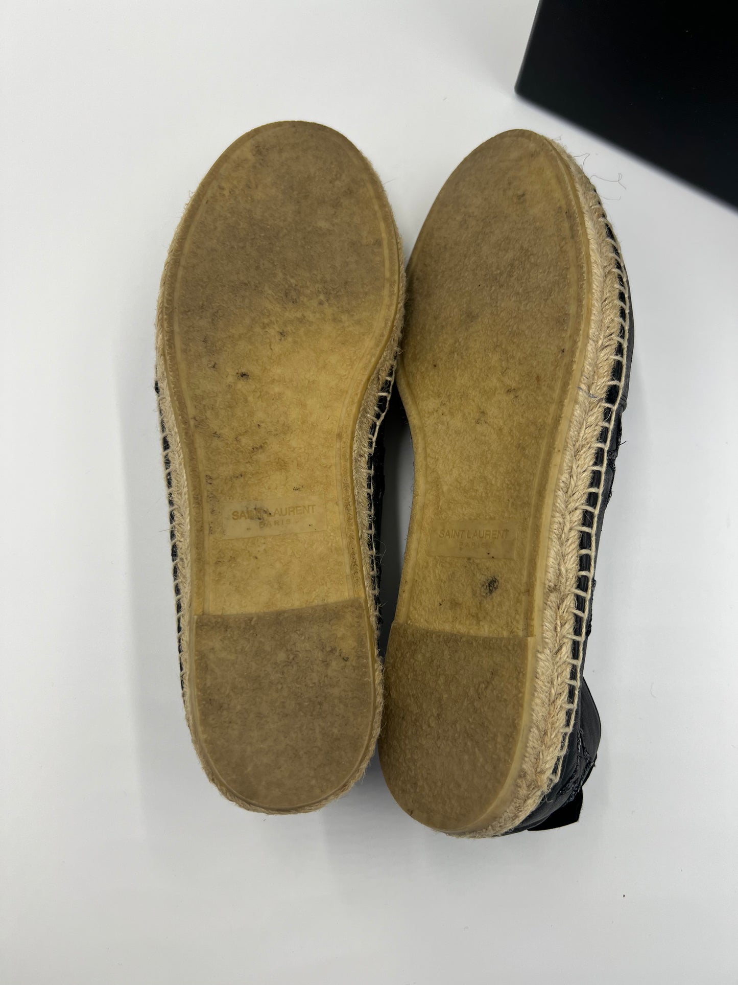 Saint Laurent Black Leather Star Espadrilles Flats Size 39