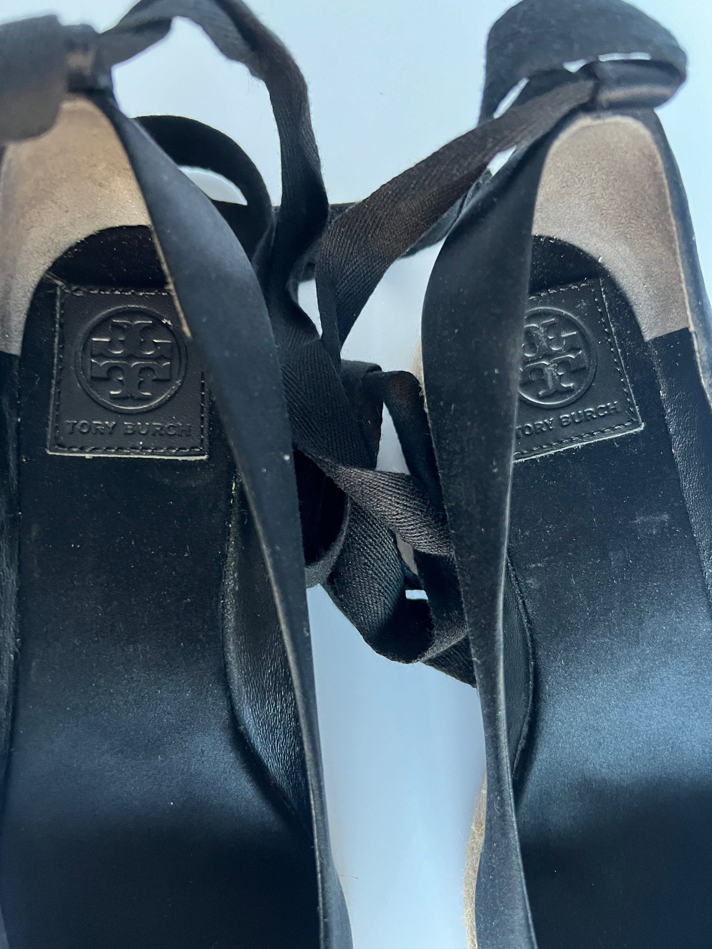 Tory Burch Black Espadrilles Tie-Up Wedge Size 8