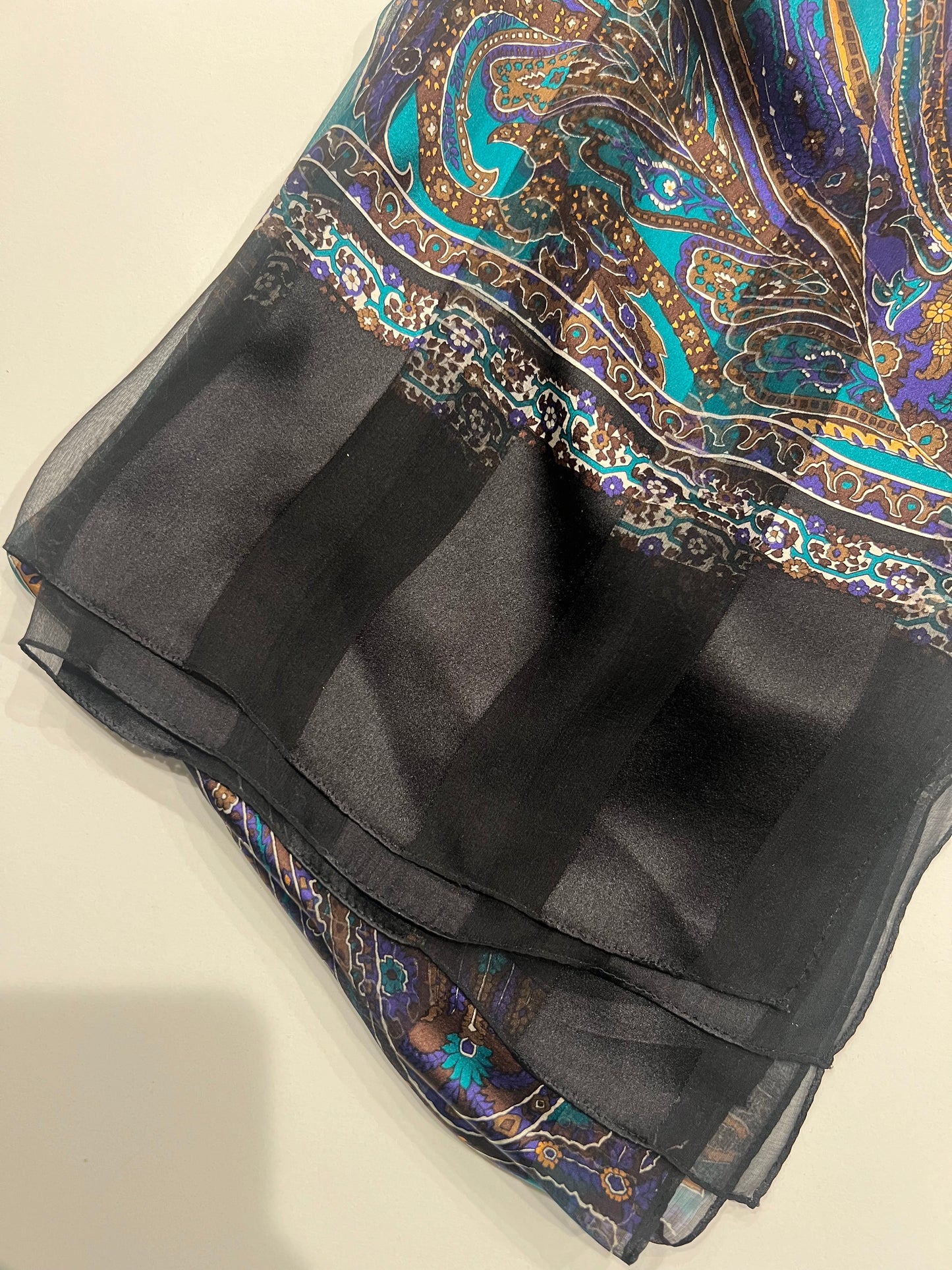 YSL Green Paisley Print Silk Shawl Scarf