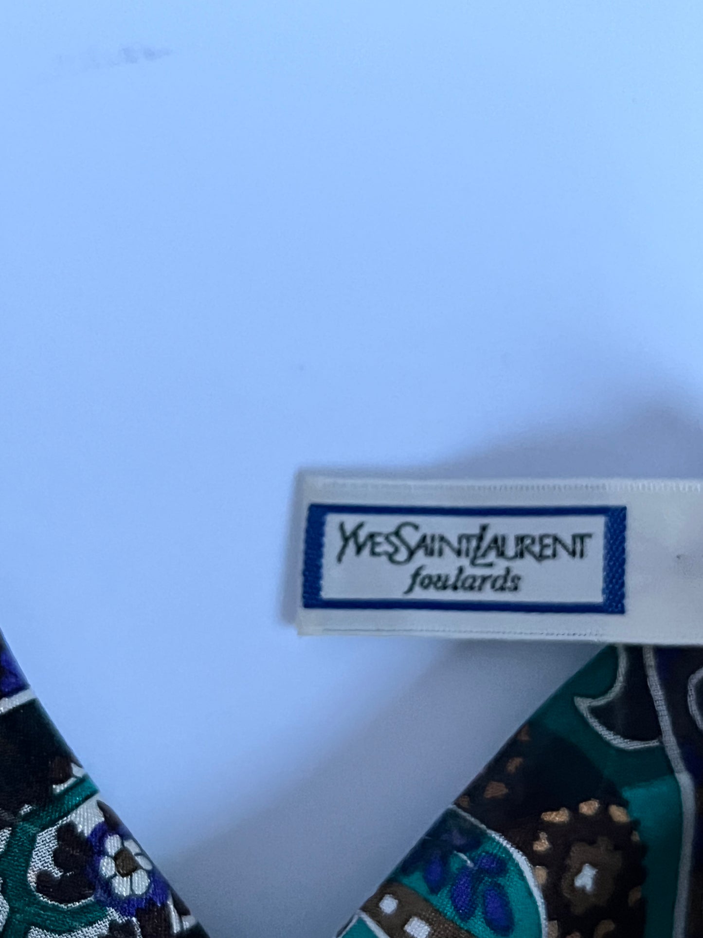 YSL Green Paisley Print Silk Shawl Scarf