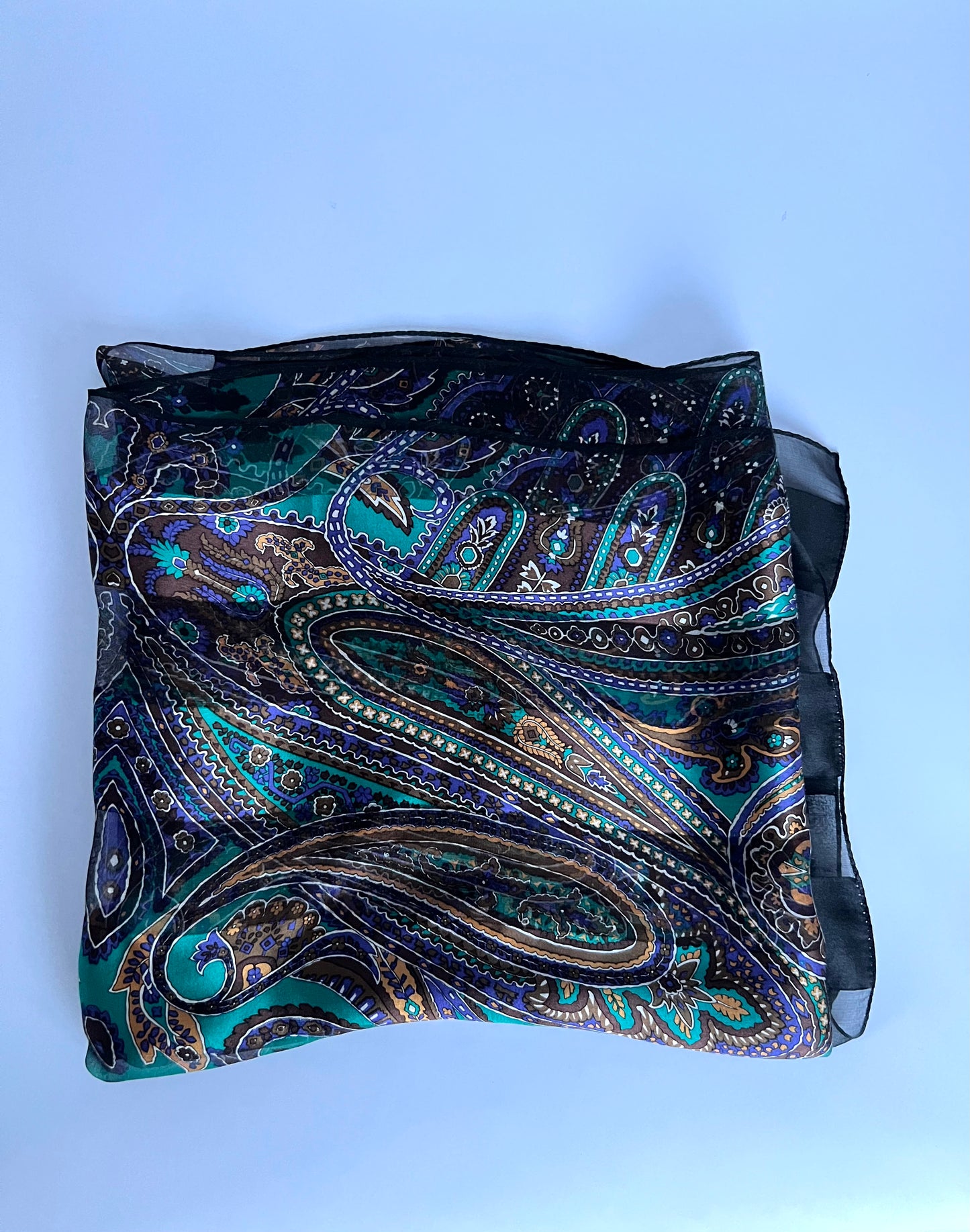 YSL Green Paisley Print Silk Shawl Scarf