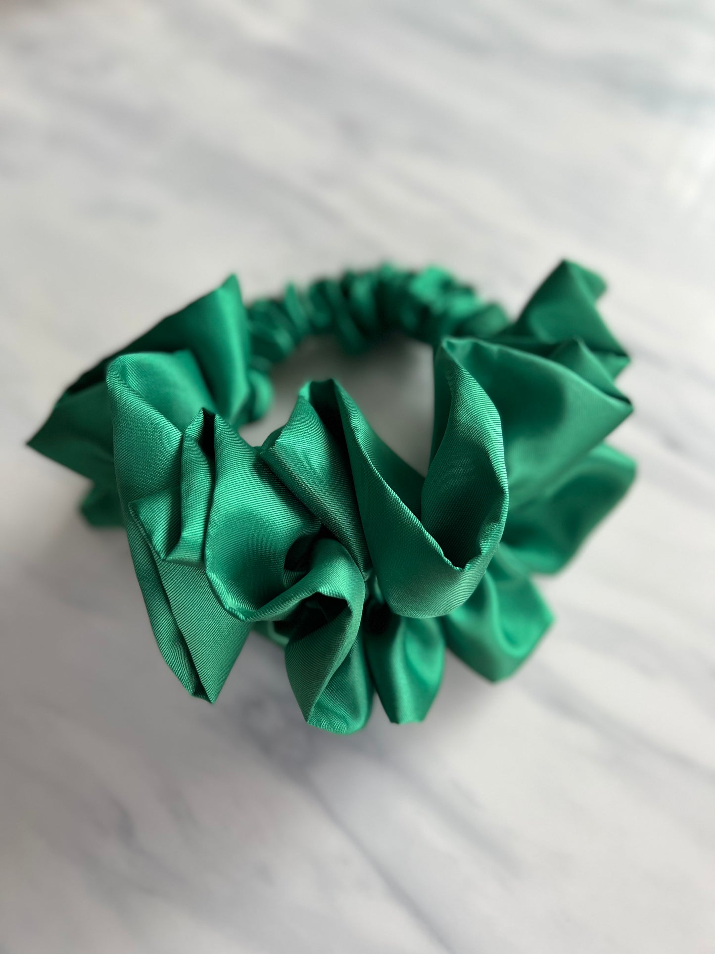 Ruffle Green Silk Satin Headband