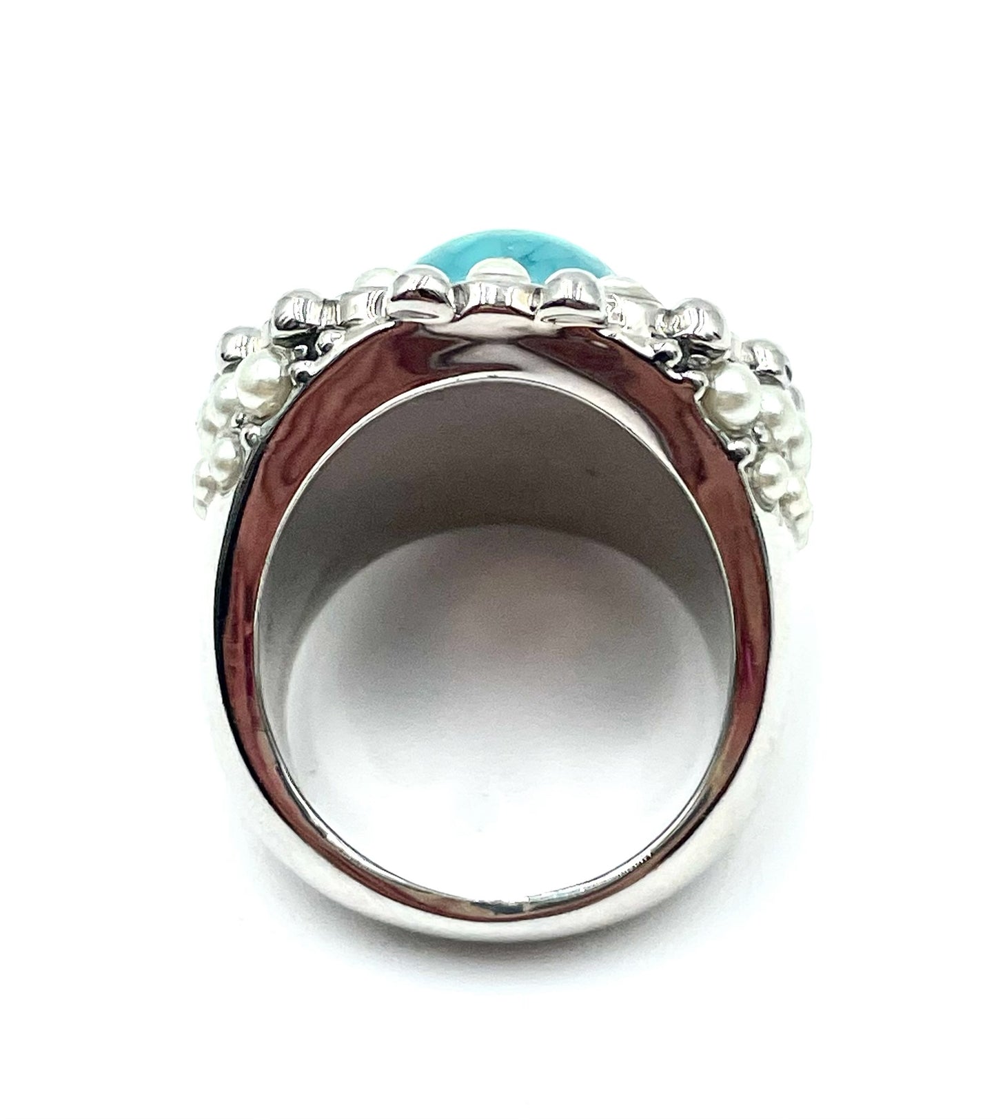 Torquiose & Pearl Chunky Statement Ring Size 7.5