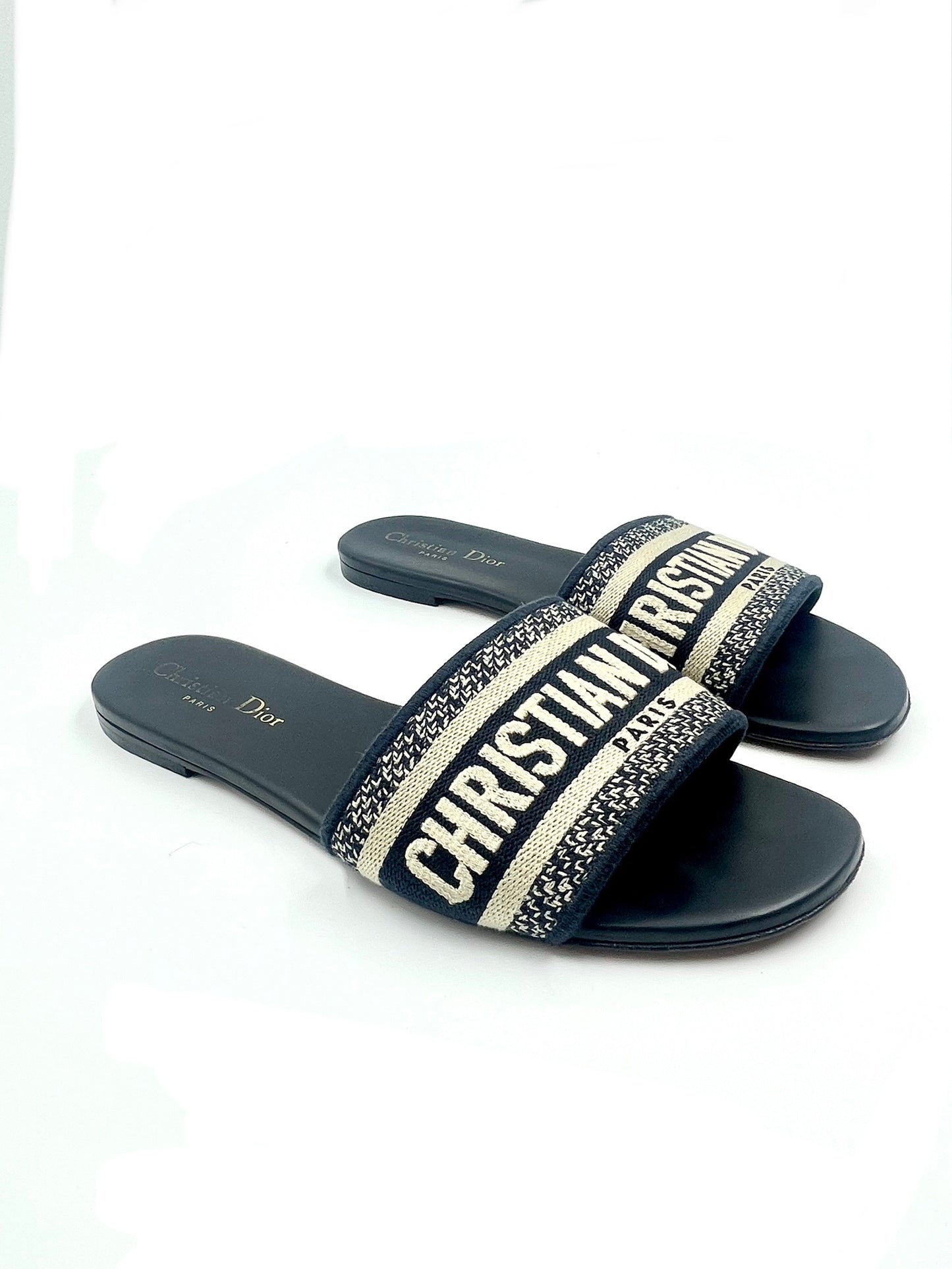 Dior Dway Navy Blue Fabric Slide Sandals Size 38.5