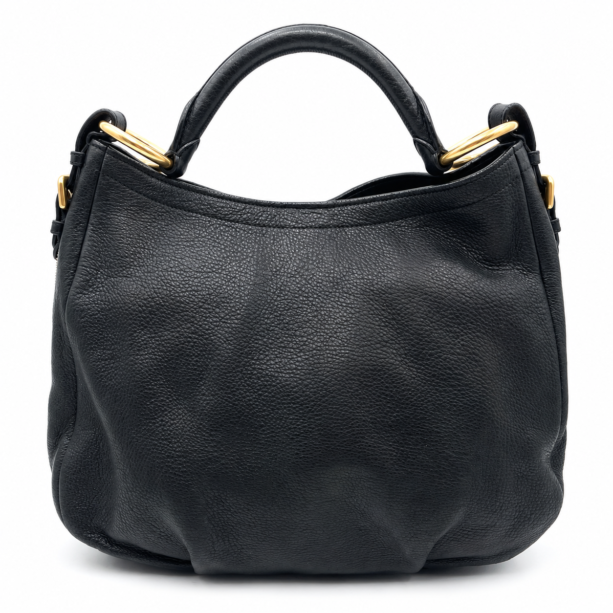 Prada Black Leather Vitello Daino Zip Hobo Bag