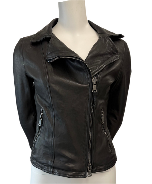 Empresa Black Leather Moto Jacket Size 42