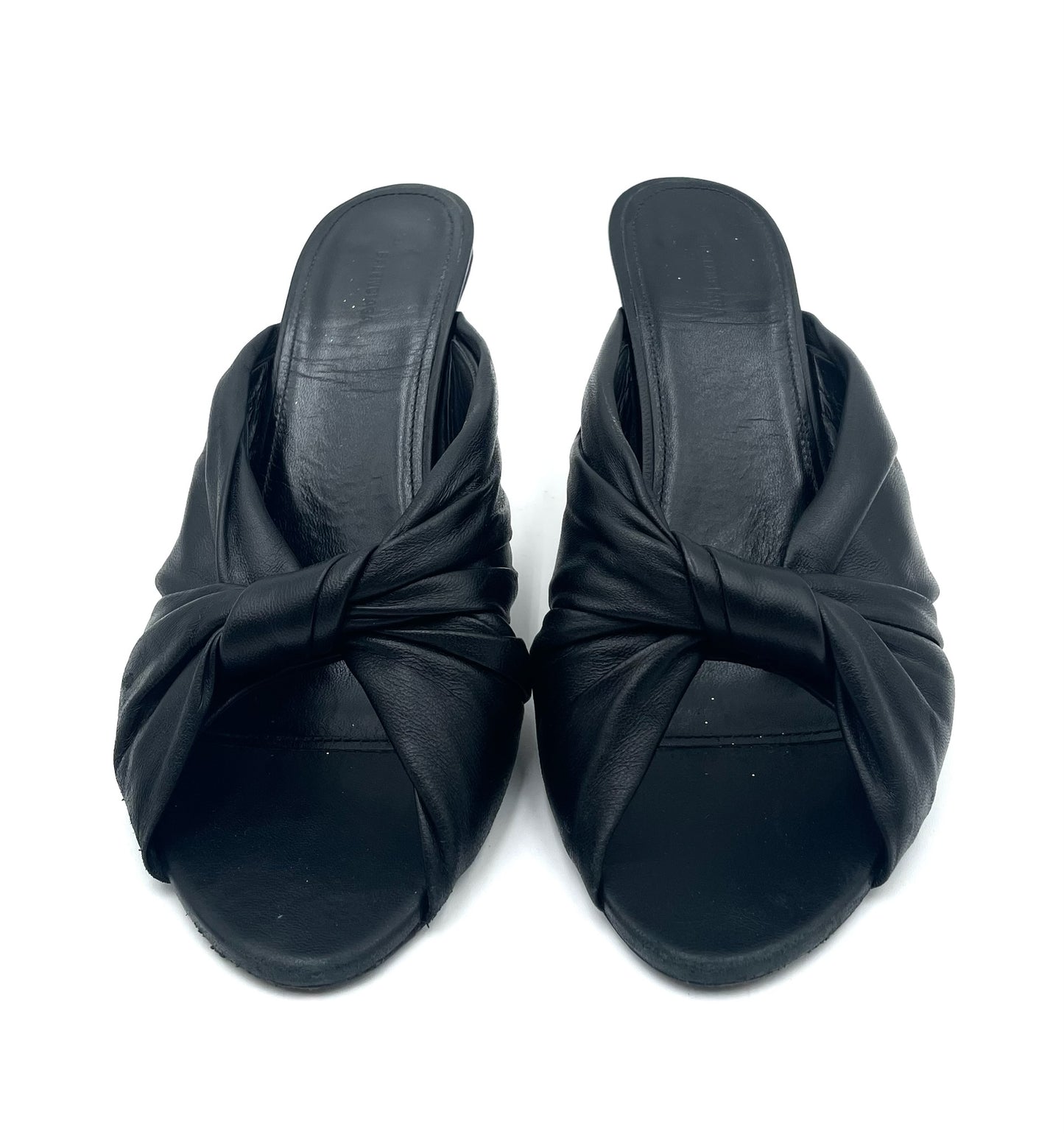 Balenciaga Peep Toe Black Leather Mule Sandals Size 39.5