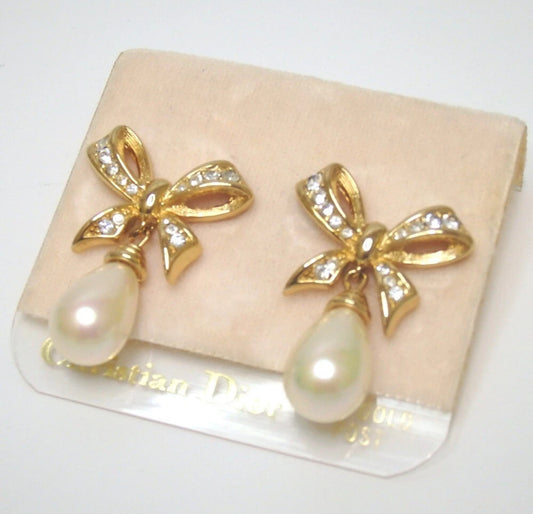 Vintage Christian Dior Pearl Drop Bow Earring