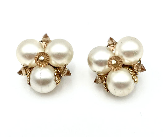 Vintage Sherman Faux Pearl Cluster Clip Earring