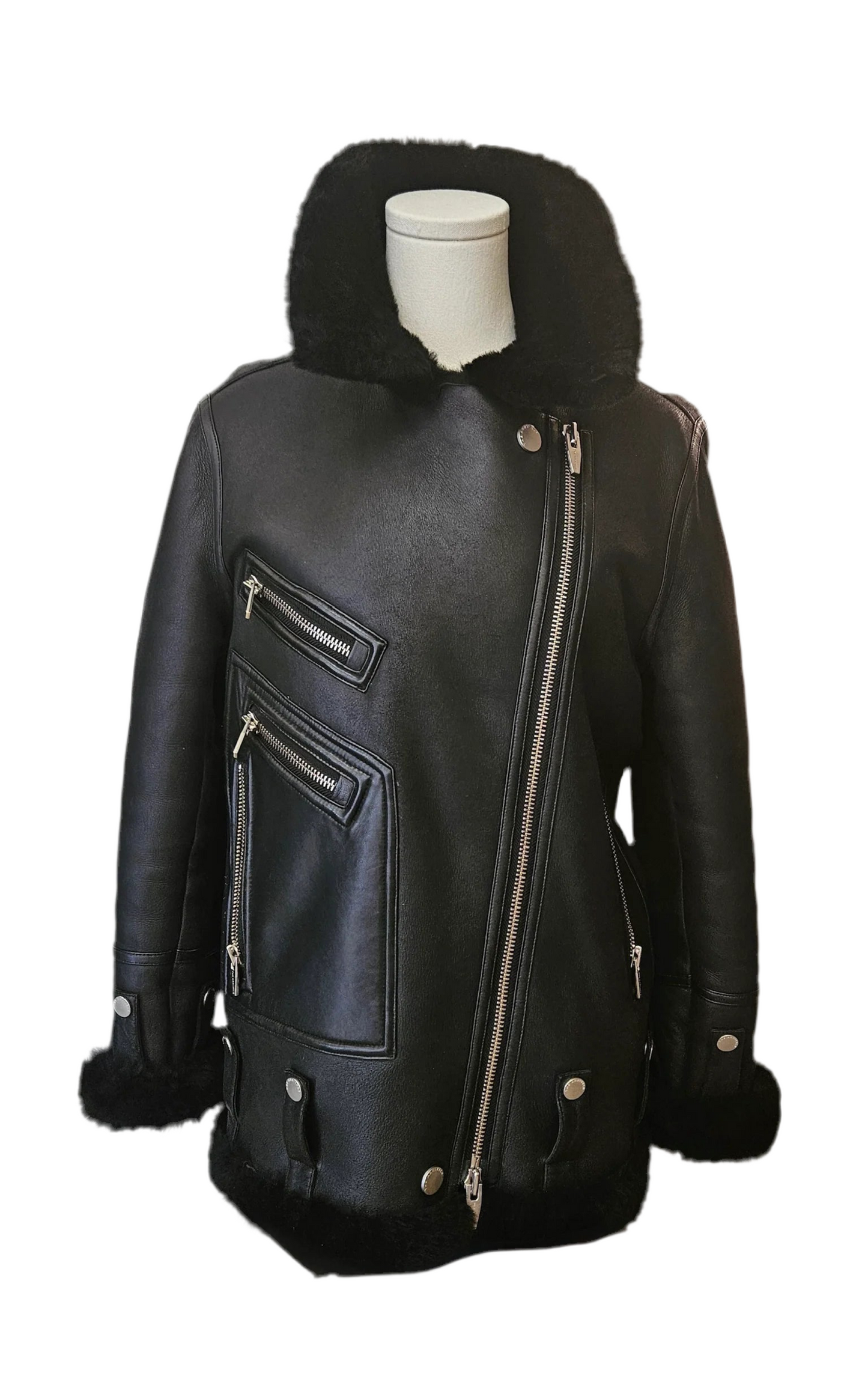 The Arrivals Black Shearling Leather Jacket Size XS