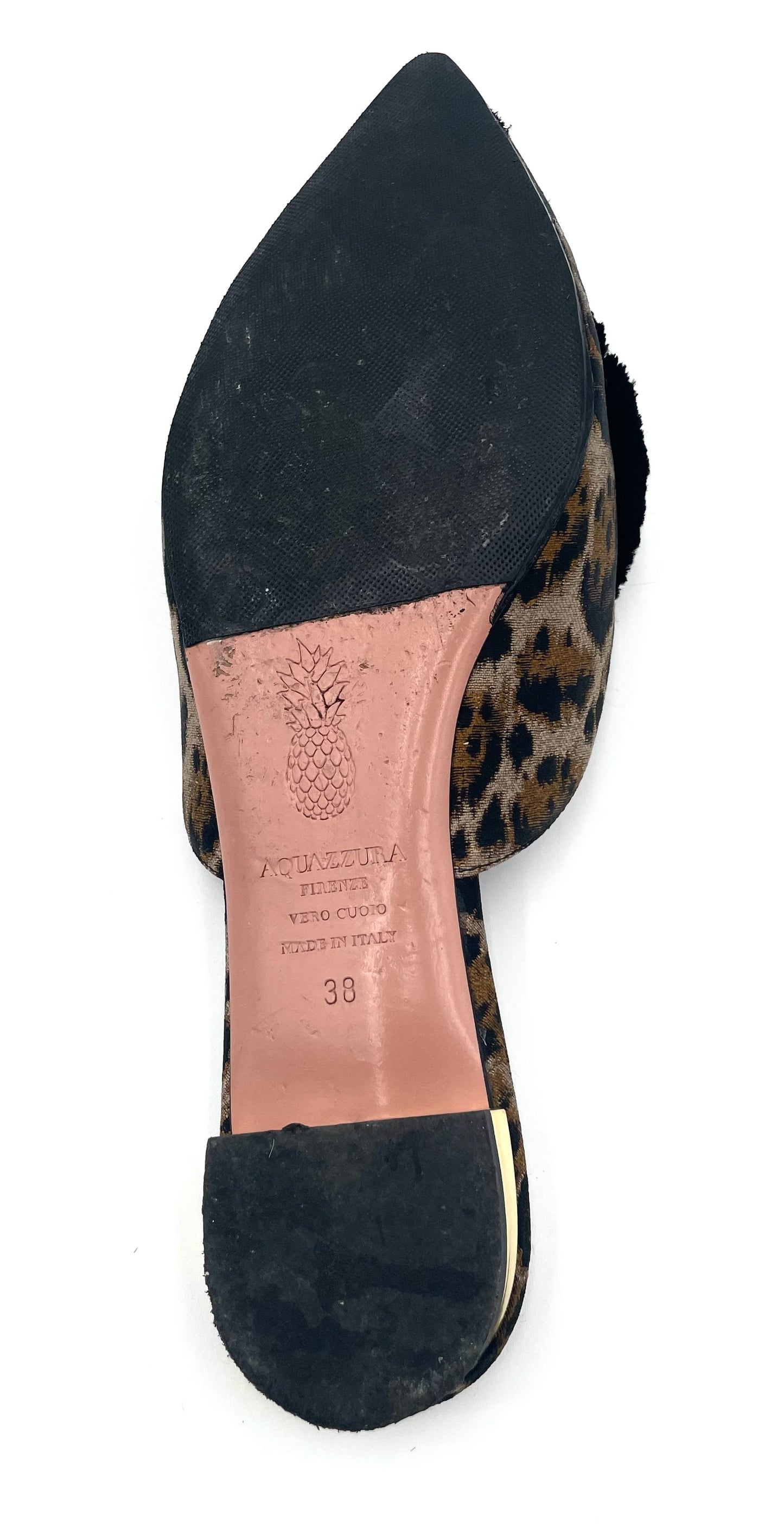 Aquazzura Pom Pom Leopard Print Slides Size 38
