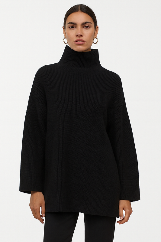 Eileen Fisher Black Mock Neck Wool Sweater Size S/P