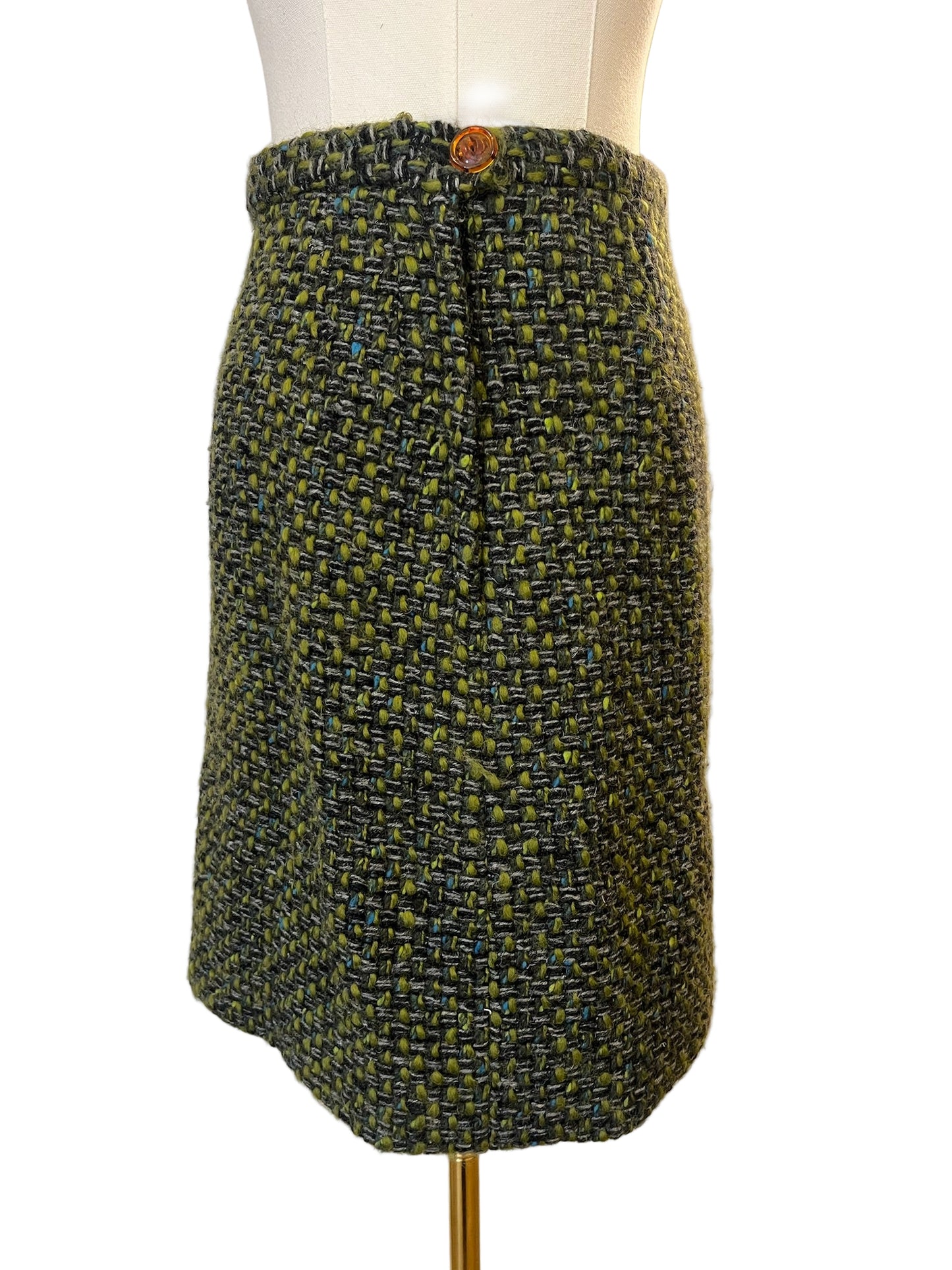 Vintage Green Tweed Wool Skirt Fits like XS