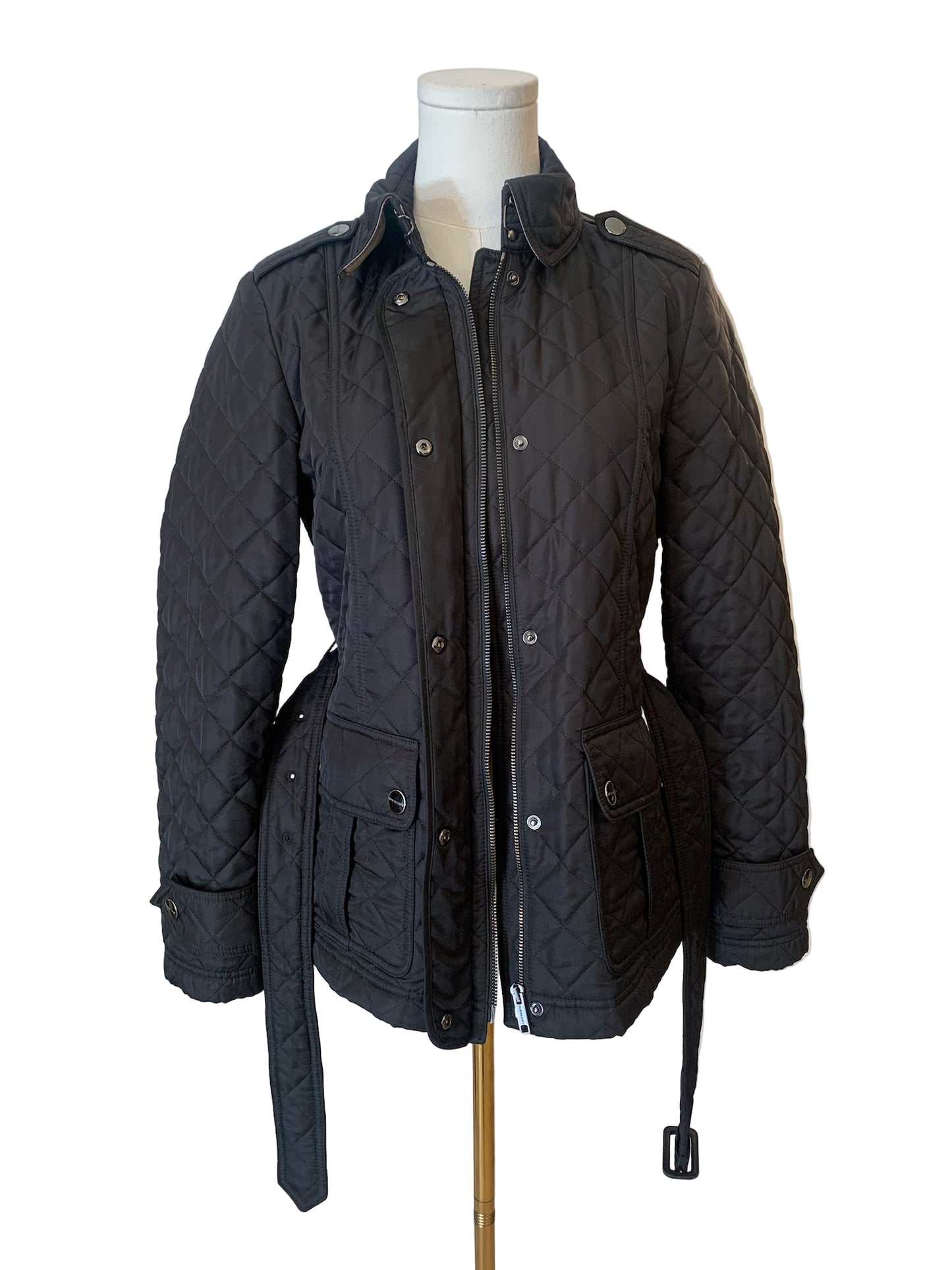 Burberry Black Quilted Belted Jacket Size S