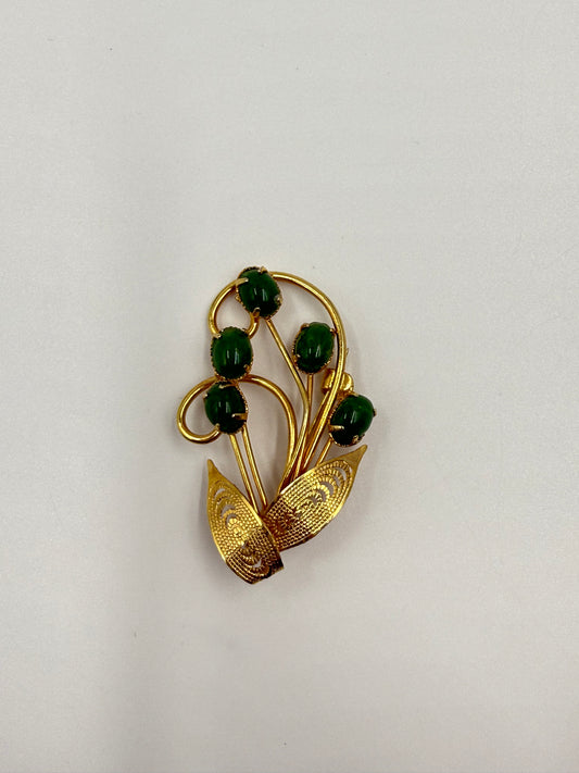 Vintage Jade Filigree Brooch