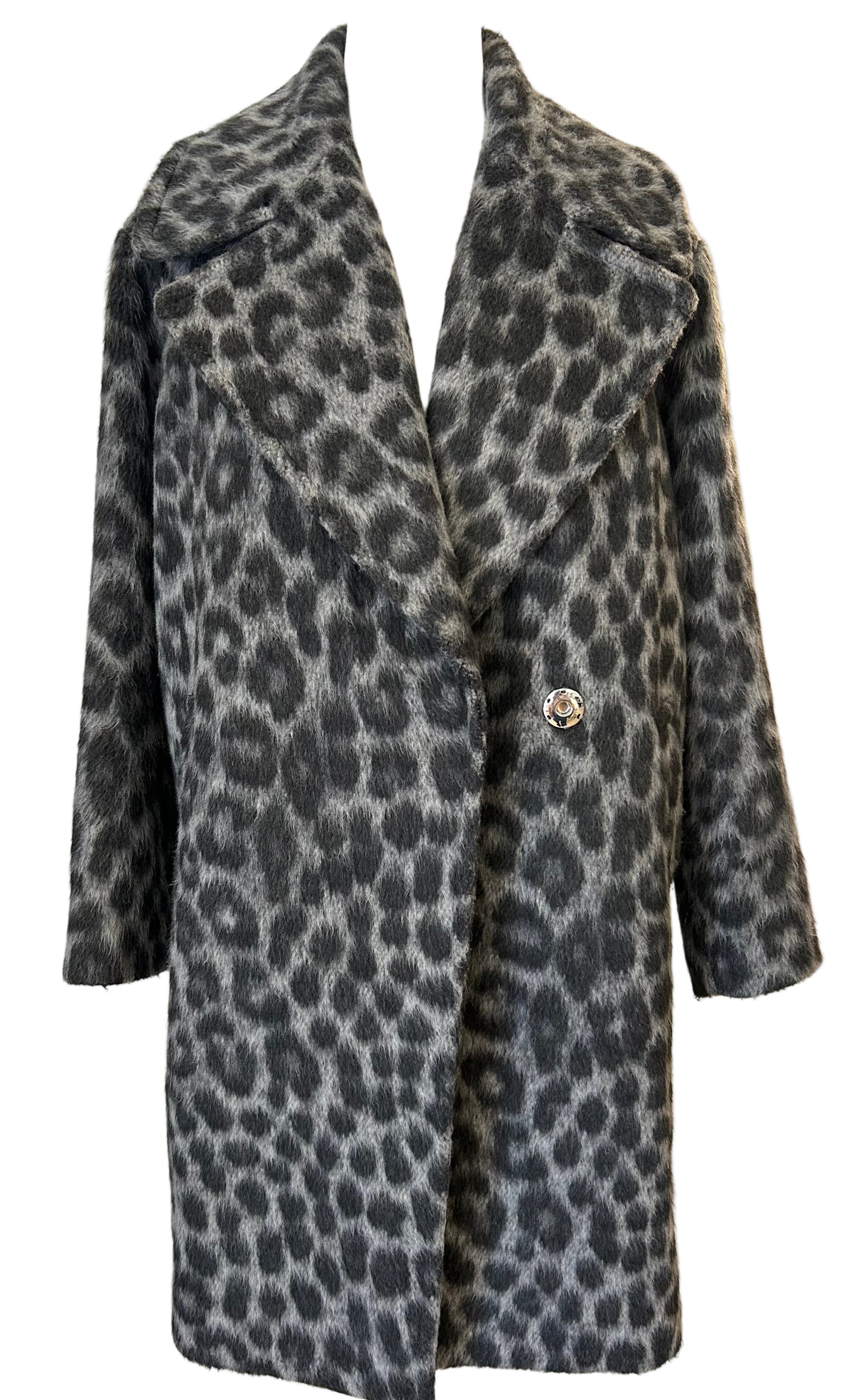 Michael Kors Grey Leopard Print Wool Coat Size XS