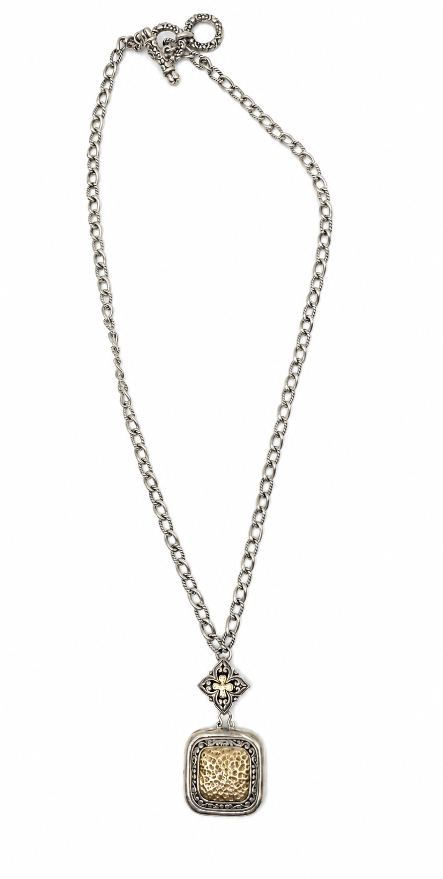 Silverstone Two Tone Hammered Pendant Necklace