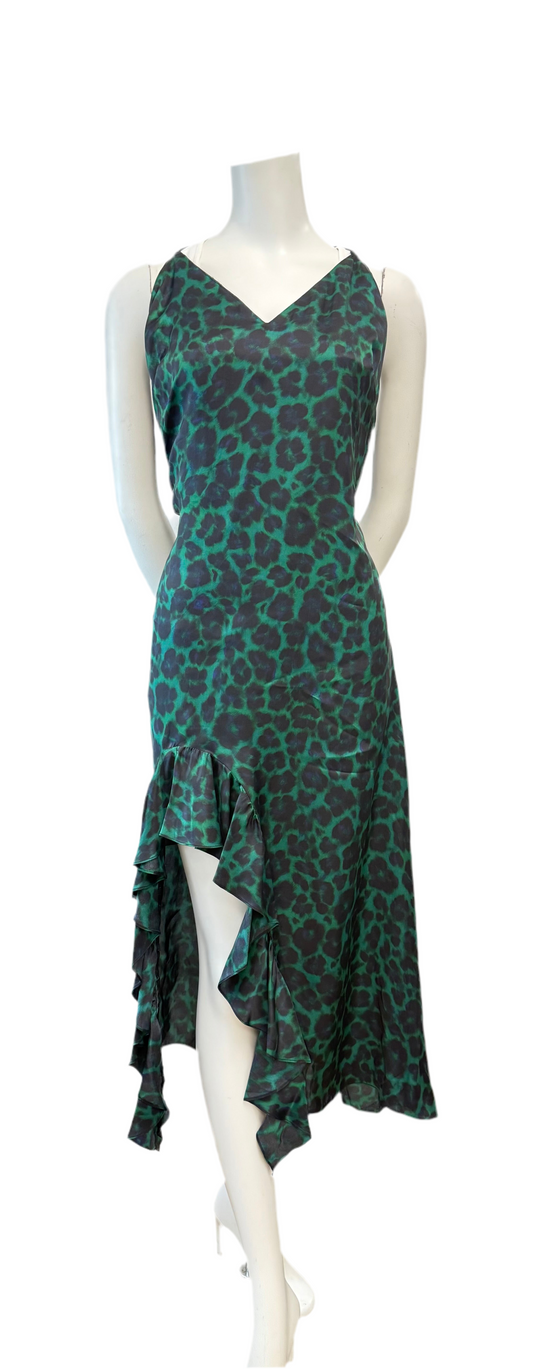 Brand New Sandro Green Leopard Print Slip Dress Size 10