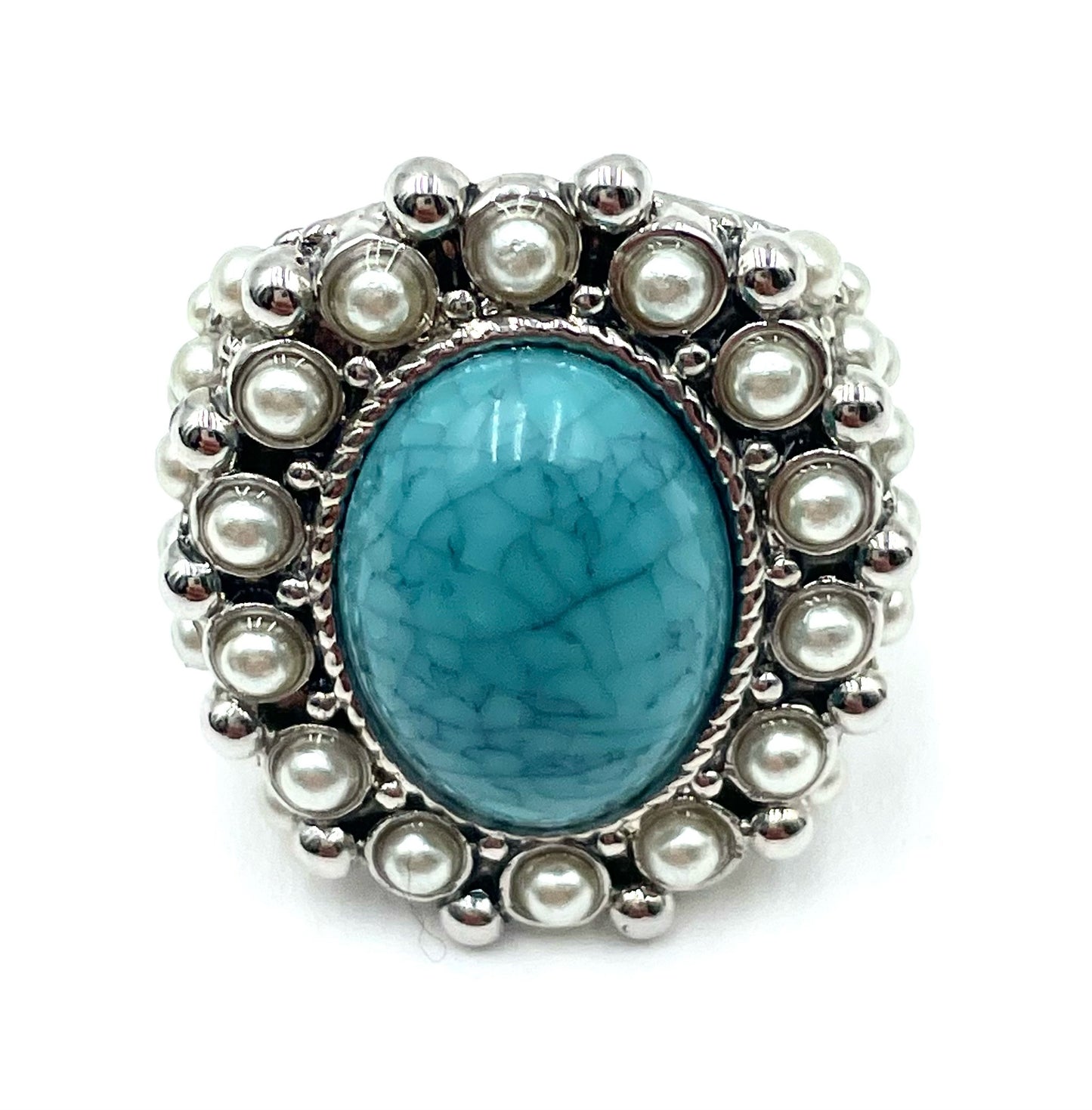 Torquiose & Pearl Chunky Statement Ring Size 7.5