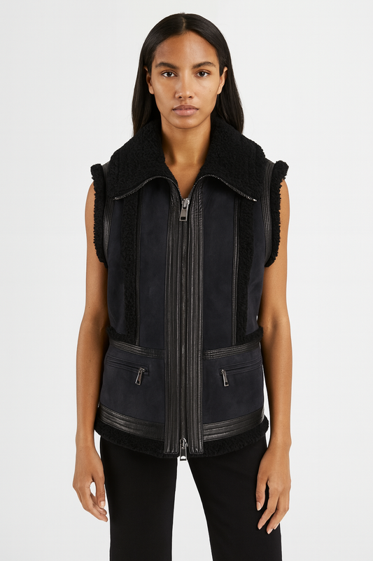 Vince Navy Shearling Lambskin Vest Size S