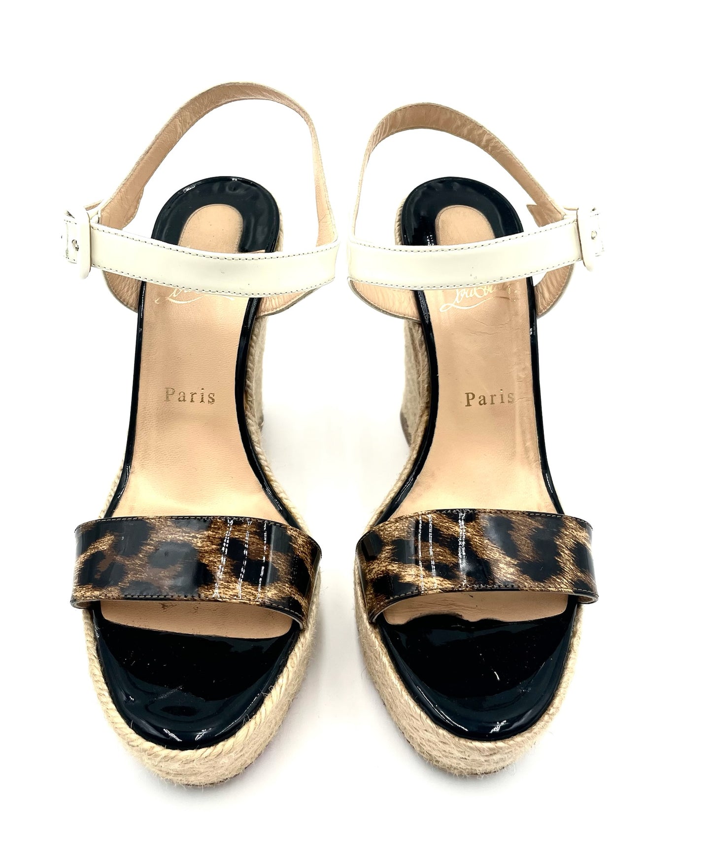 Christian Louboutin Leopard Print Wedge Espadrille Sandals Size 38