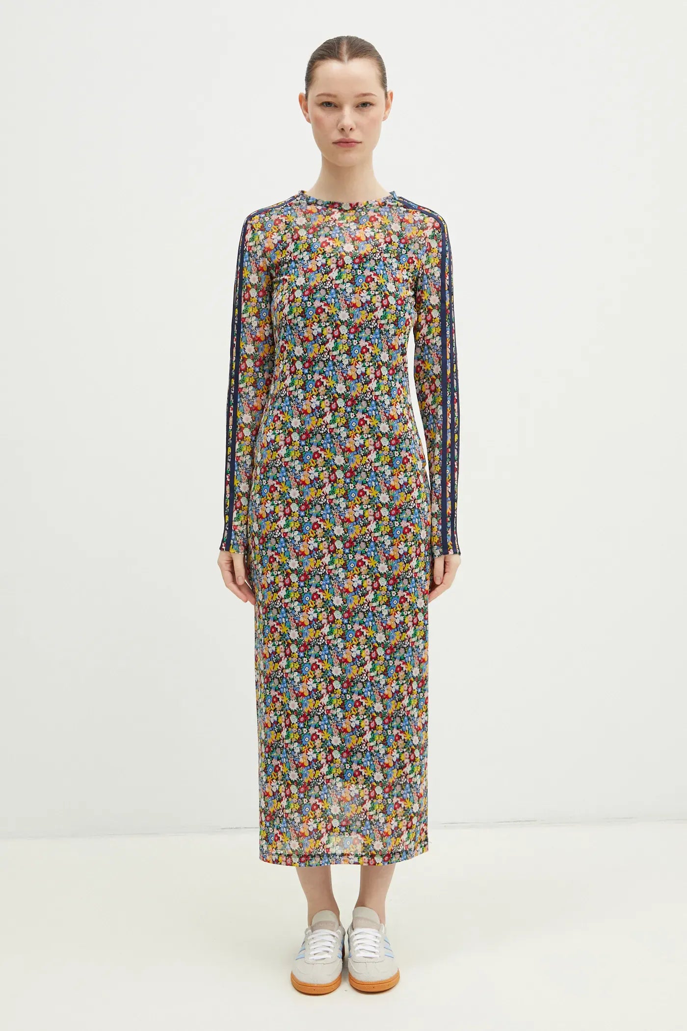 Adidas x Liberty London Long Sleeve Floral Mesh Midi Dress Fits like M