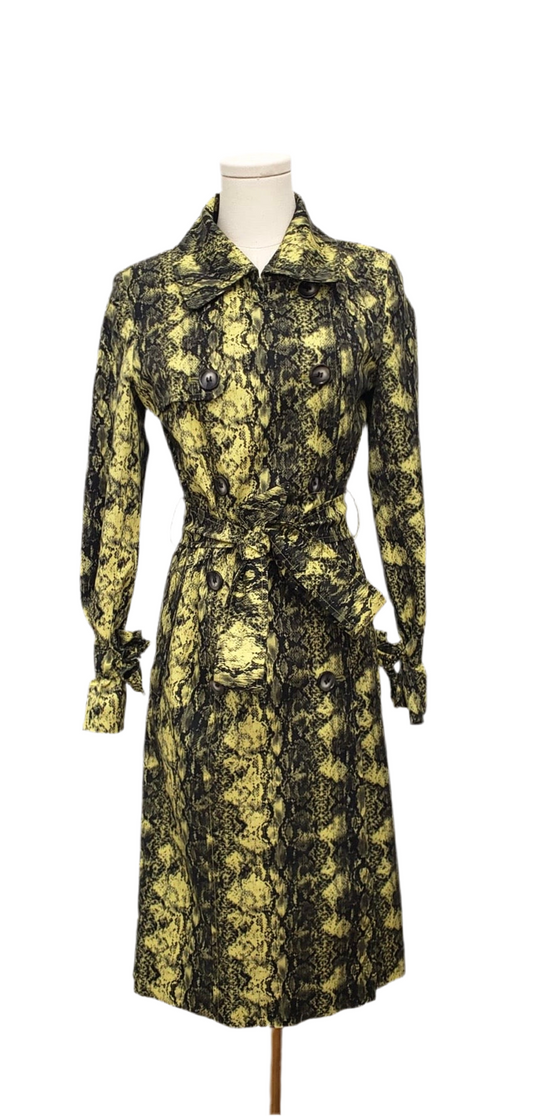 Helen Berman Yellow Snake Print Trench Jacket Size 10 UK 6US