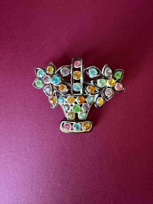 Vintage Celluloid Flower Basket Brooch