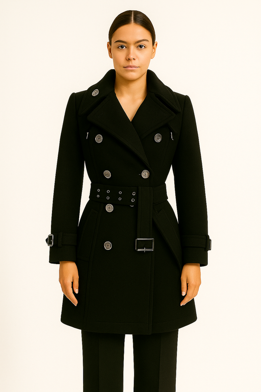 Burberry Brit Black Wool & Cashmere Belted Coat Size 2