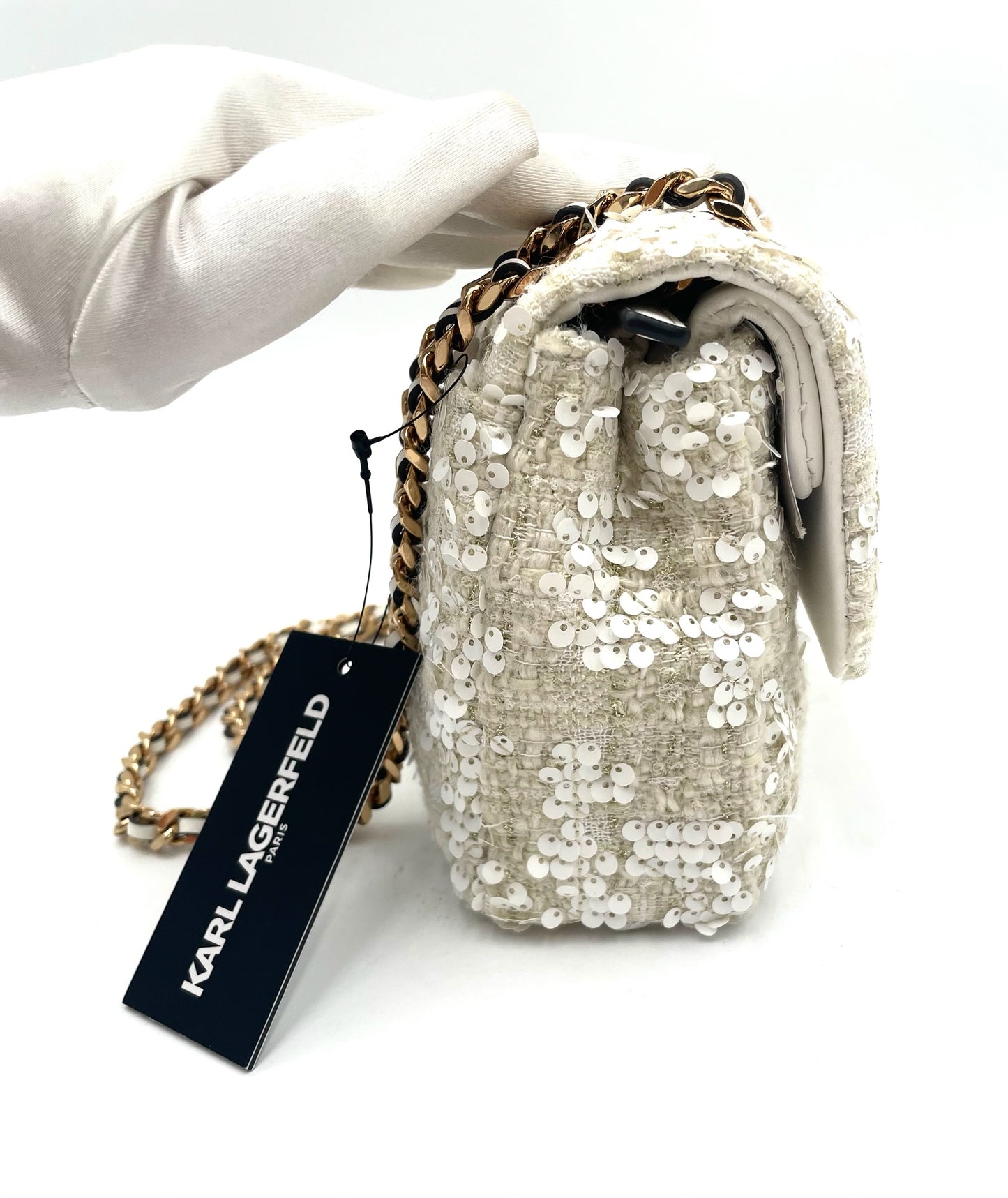 Brand New Karl Lagerfeld Lafayette Cream Sequin Chain Bag