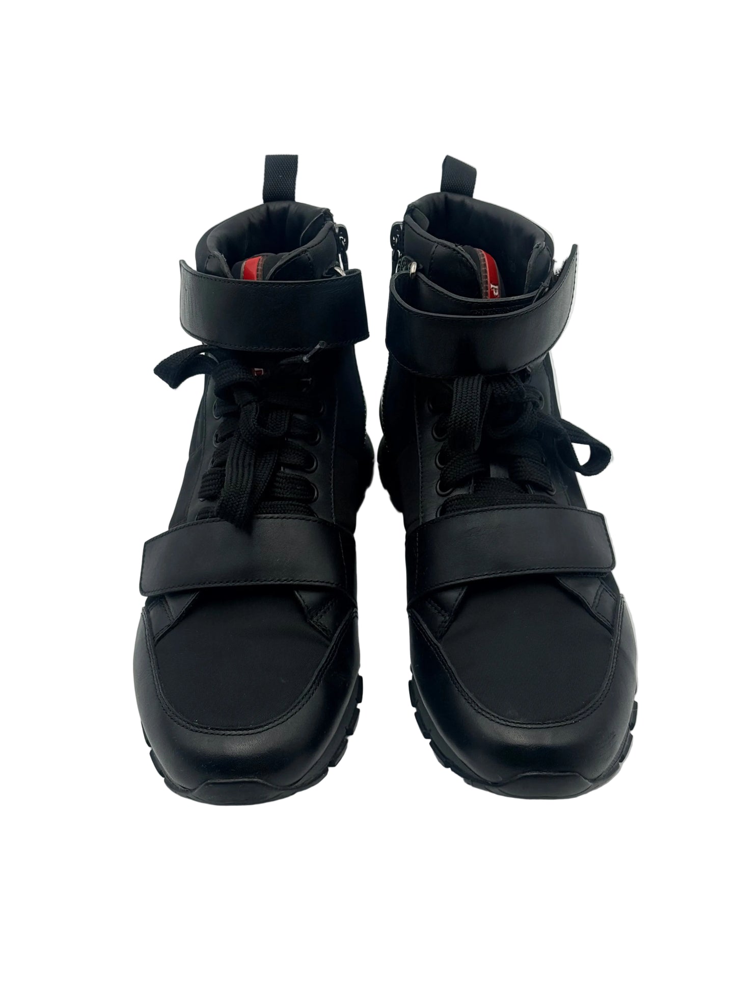 Prada Unisex Black Leather & Nylon Unisex Ankle Boots Size 6 M 8 Women