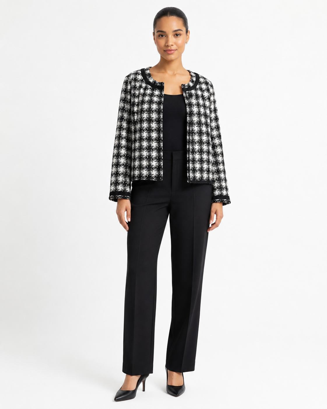 Karl Lagerfeld B/W Checkered Tweed Jacket Size XL