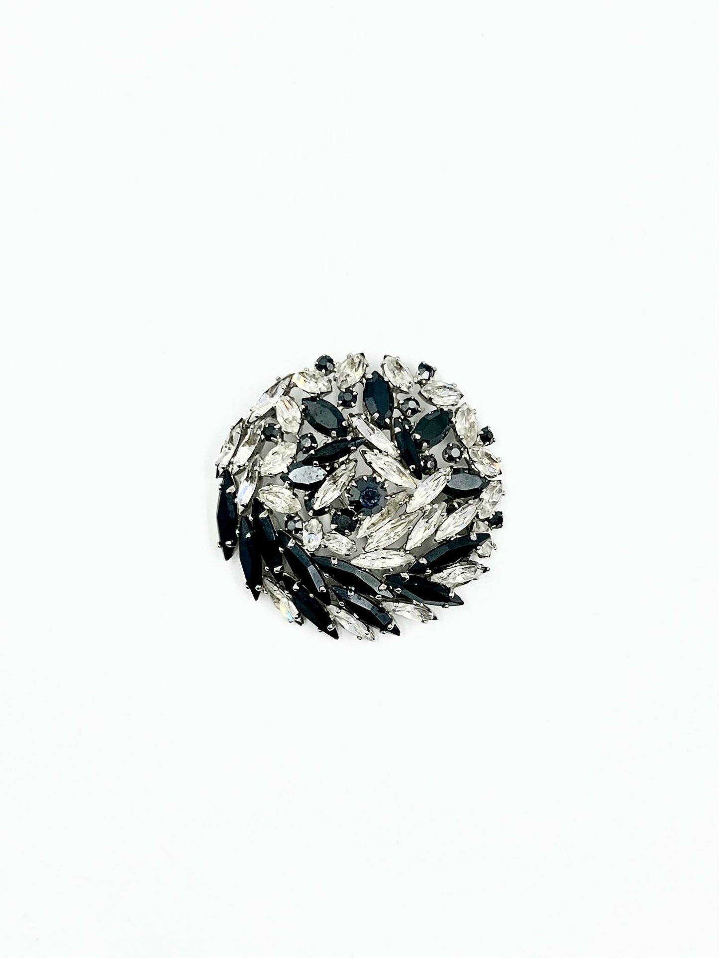 Vintage 1950s Sherman Black & Clear Marquise Swarovski Crystal Brooch & Clip Earrings Set