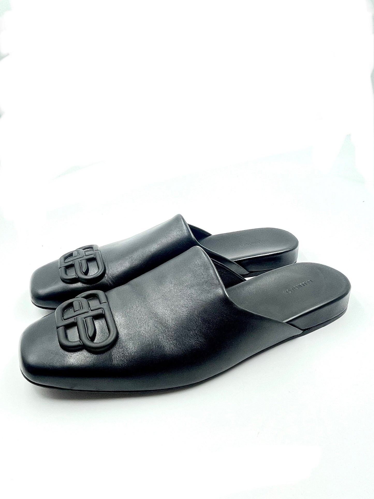 Balenciaga Black Leather BB Mule Size 38.5