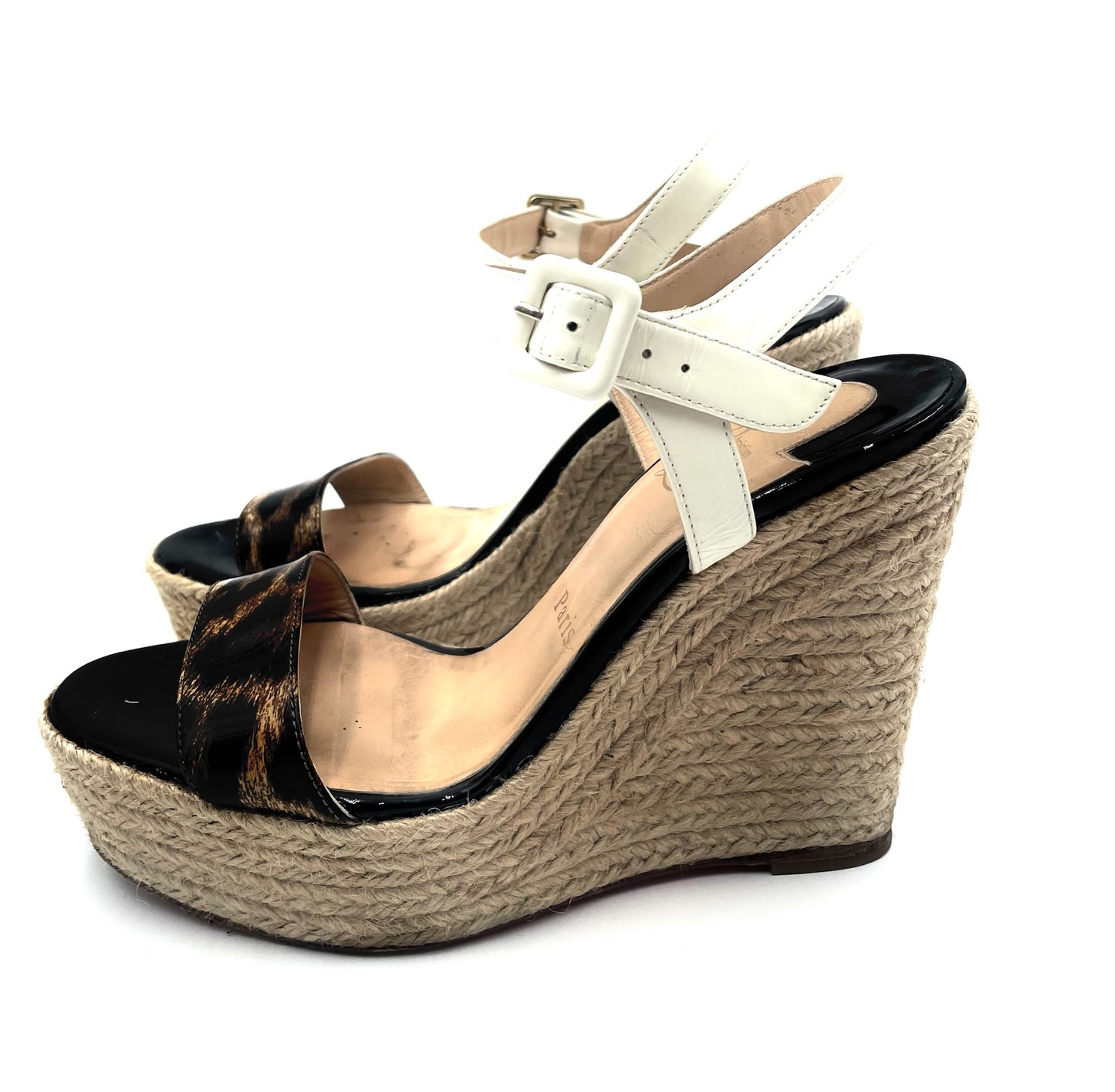 Christian Louboutin Leopard Print Wedge Espadrille Sandals Size 38