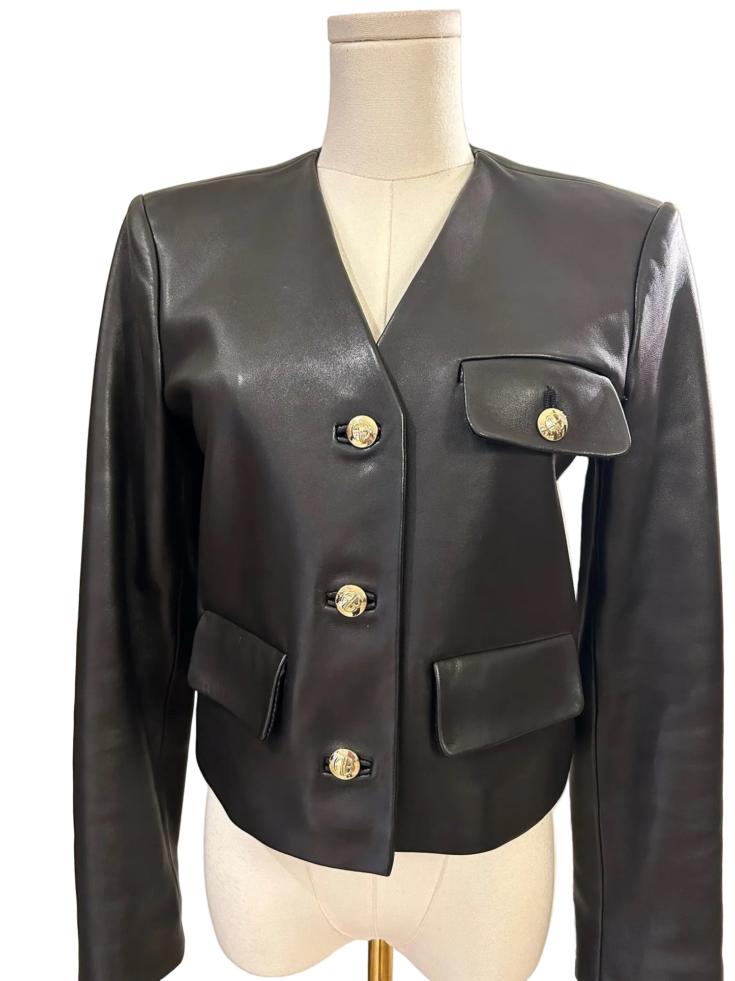 Anine Bing Black Crop Lambskin Leather Jacket Size XS